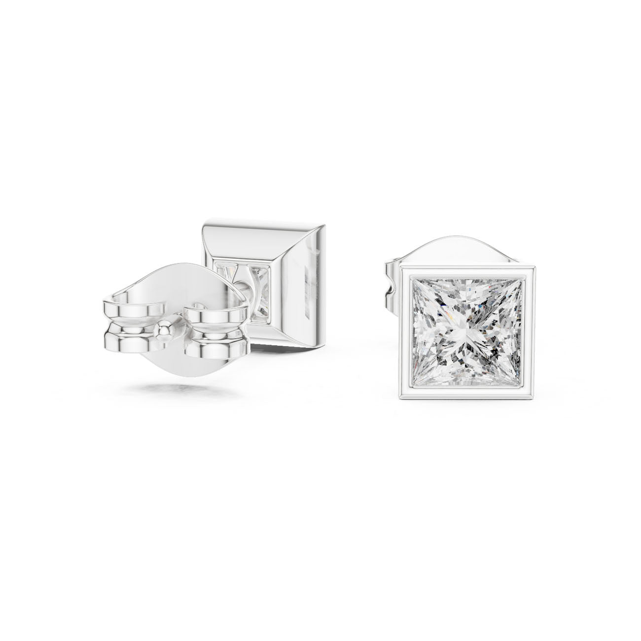 .88 Ct. Princess-Cut Bezel-Set Diamond Stud Earrings (GER-0368) 12