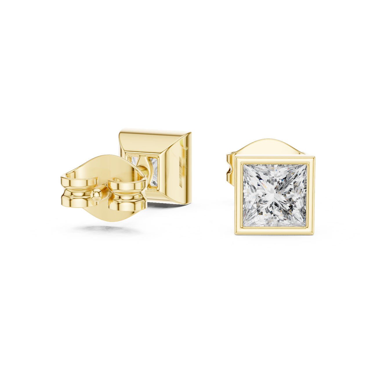 .88 Ct. Princess-Cut Bezel-Set Diamond Stud Earrings (GER-0368) 3