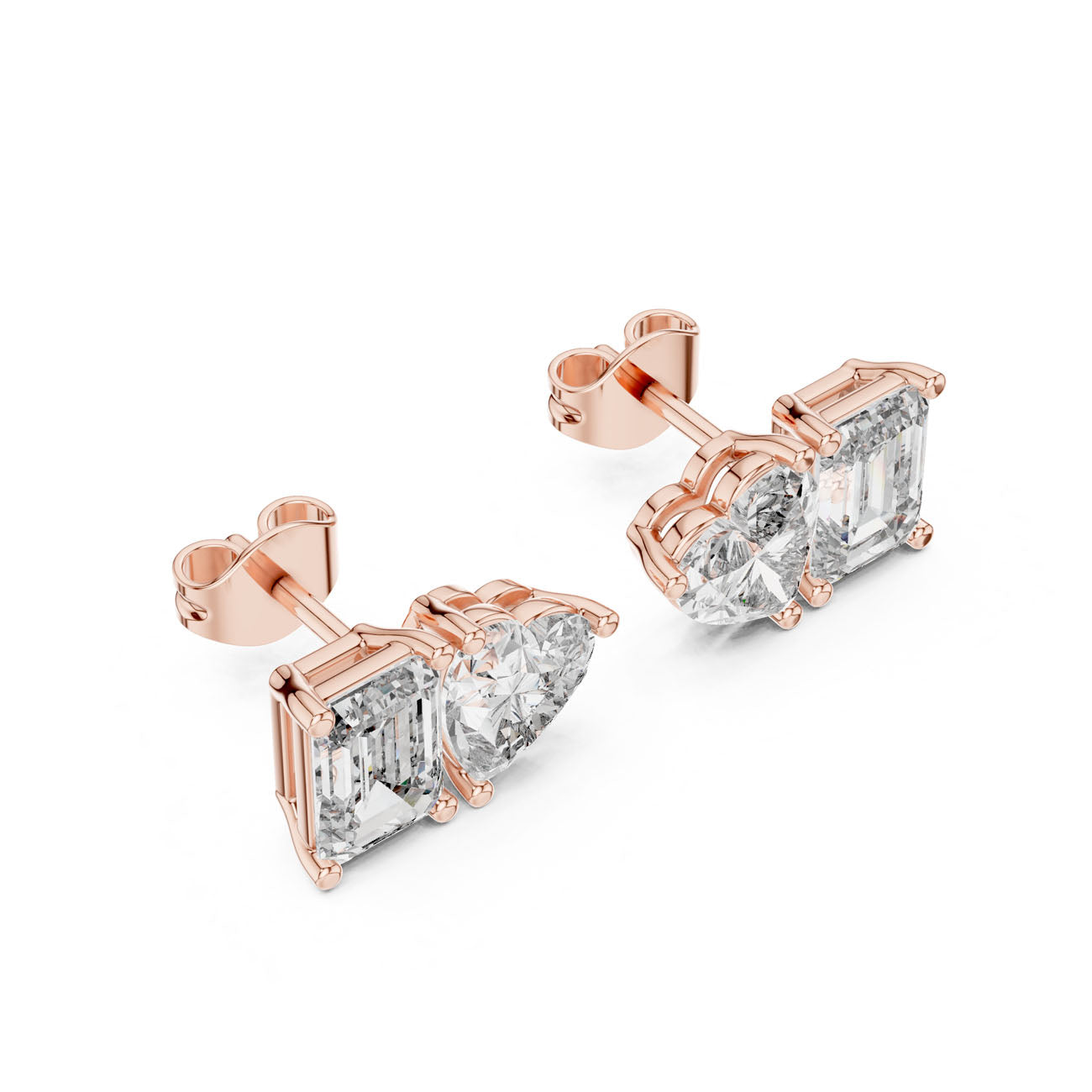 4.00 Ct. Emerald Cut and Heart Diamond Toi et Moi Earrings (GER-0369) 8