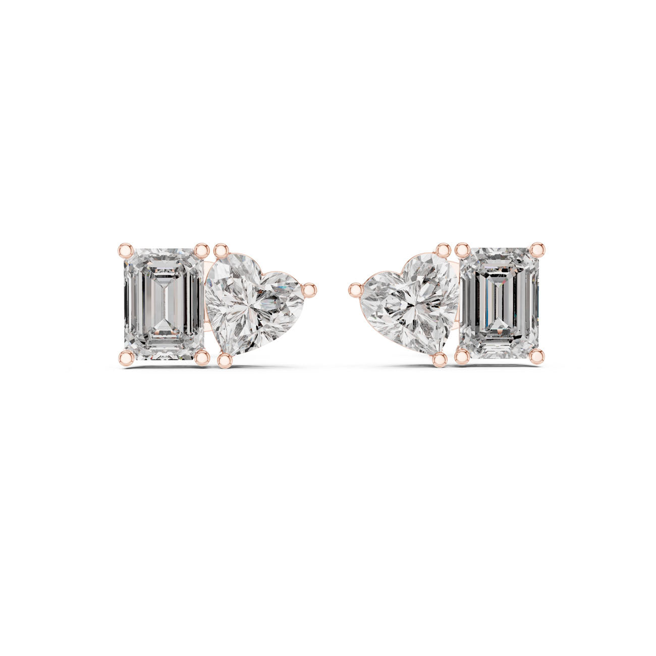 4.00 Ct. Emerald Cut and Heart Diamond Toi et Moi Earrings (GER-0369) 7