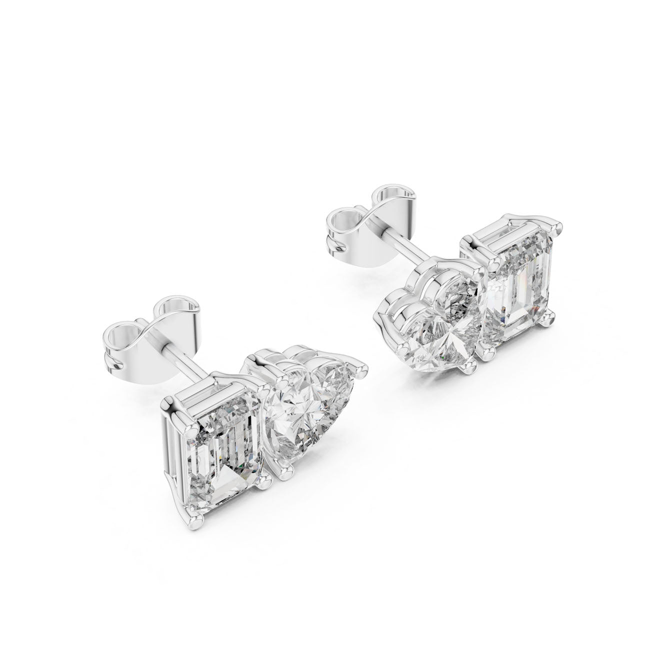 4.00 Ct. Emerald Cut and Heart Diamond Toi et Moi Earrings (GER-0369) 6