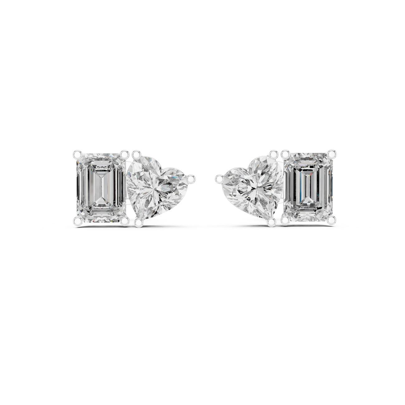 4.00 Ct. Emerald Cut and Heart Diamond Toi et Moi Earrings (GER-0369)