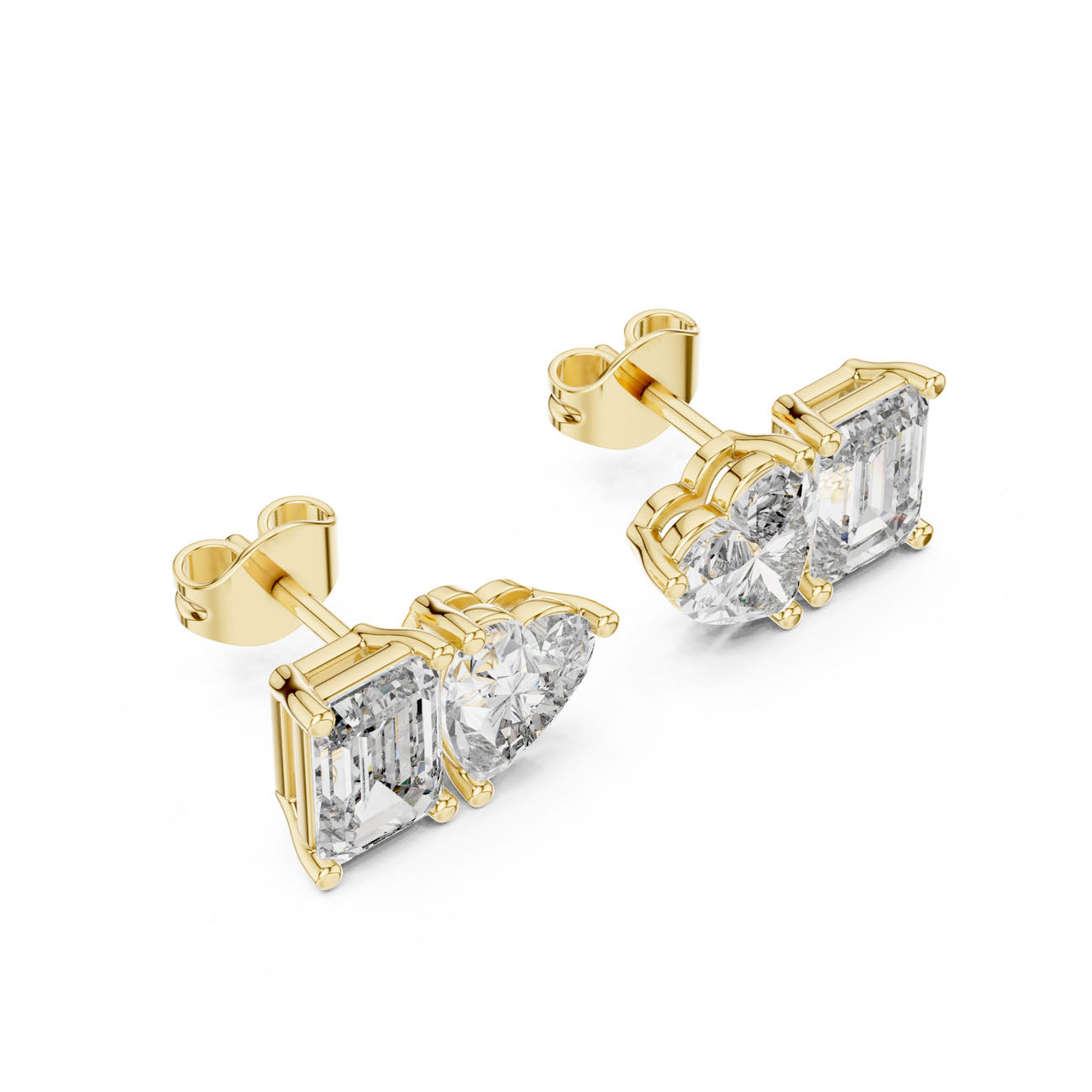 4.00 Ct. Emerald Cut and Heart Diamond Toi et Moi Earrings (GER-0369)