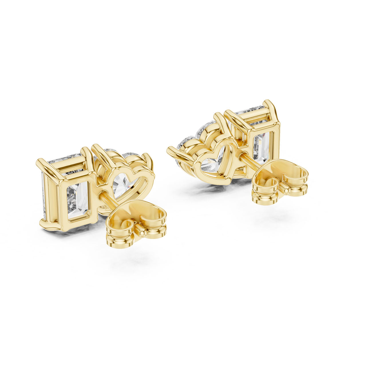 4.00 Ct. Emerald Cut and Heart Diamond Toi et Moi Earrings (GER-0369) 4