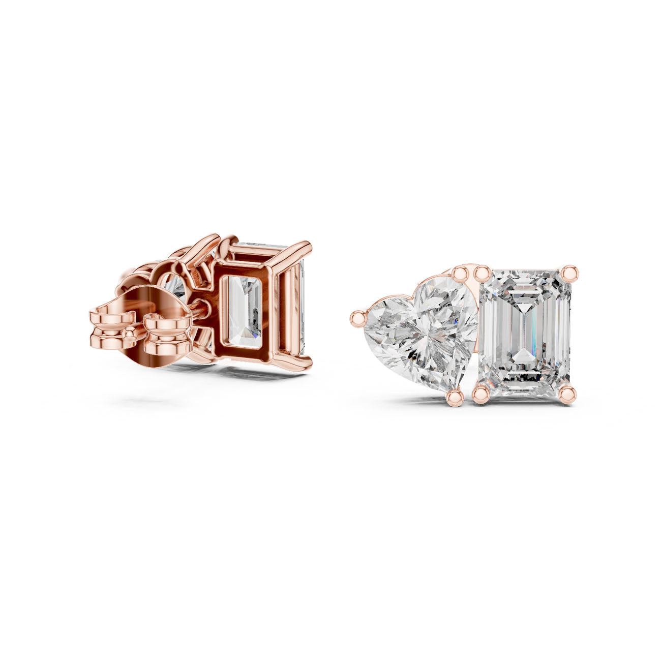 4.00 Ct. Emerald Cut and Heart Diamond Toi et Moi Earrings (GER-0369) 11