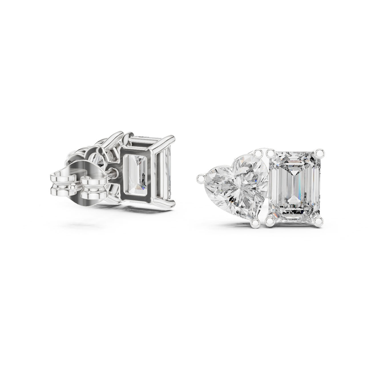 4.00 Ct. Emerald Cut and Heart Diamond Toi et Moi Earrings (GER-0369) 12