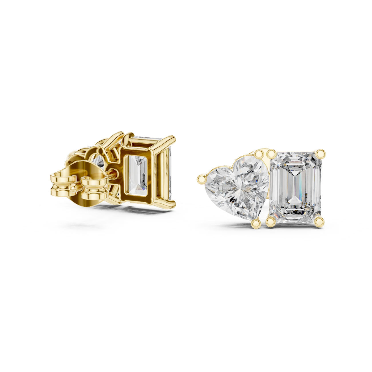 4.00 Ct. Emerald Cut and Heart Diamond Toi et Moi Earrings (GER-0369) 3