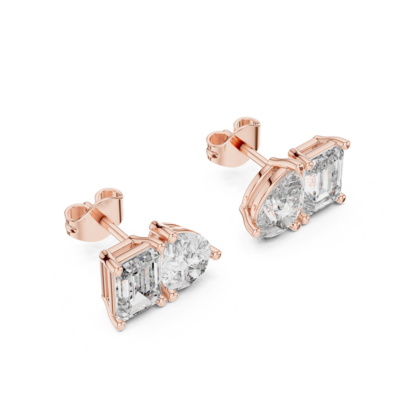 4.00 Ct. Emerald Cut and Pear Shape Diamond Toi et Moi Earrings (GER-0371) 8