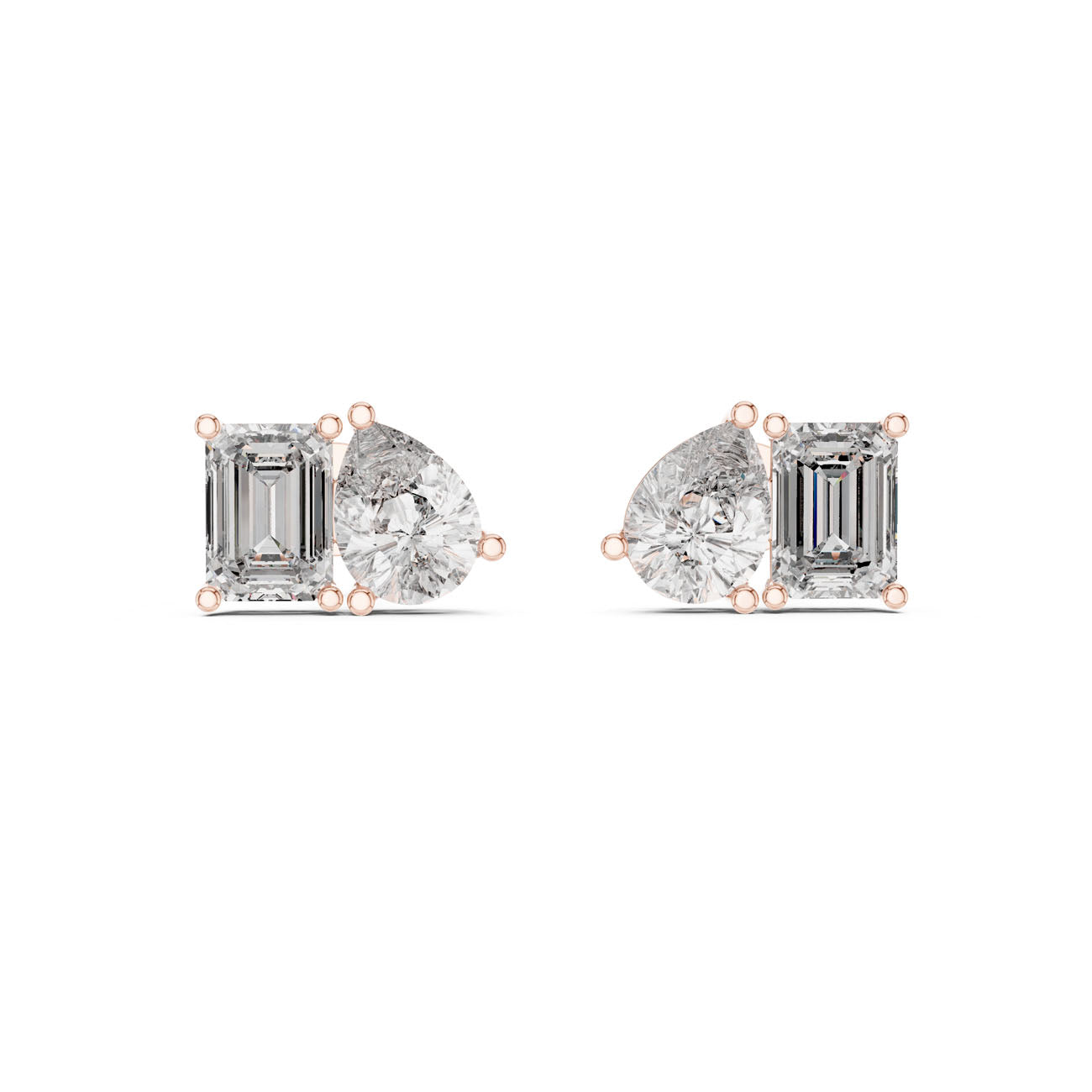 4.00 Ct. Emerald Cut and Pear Shape Diamond Toi et Moi Earrings (GER-0371) 7