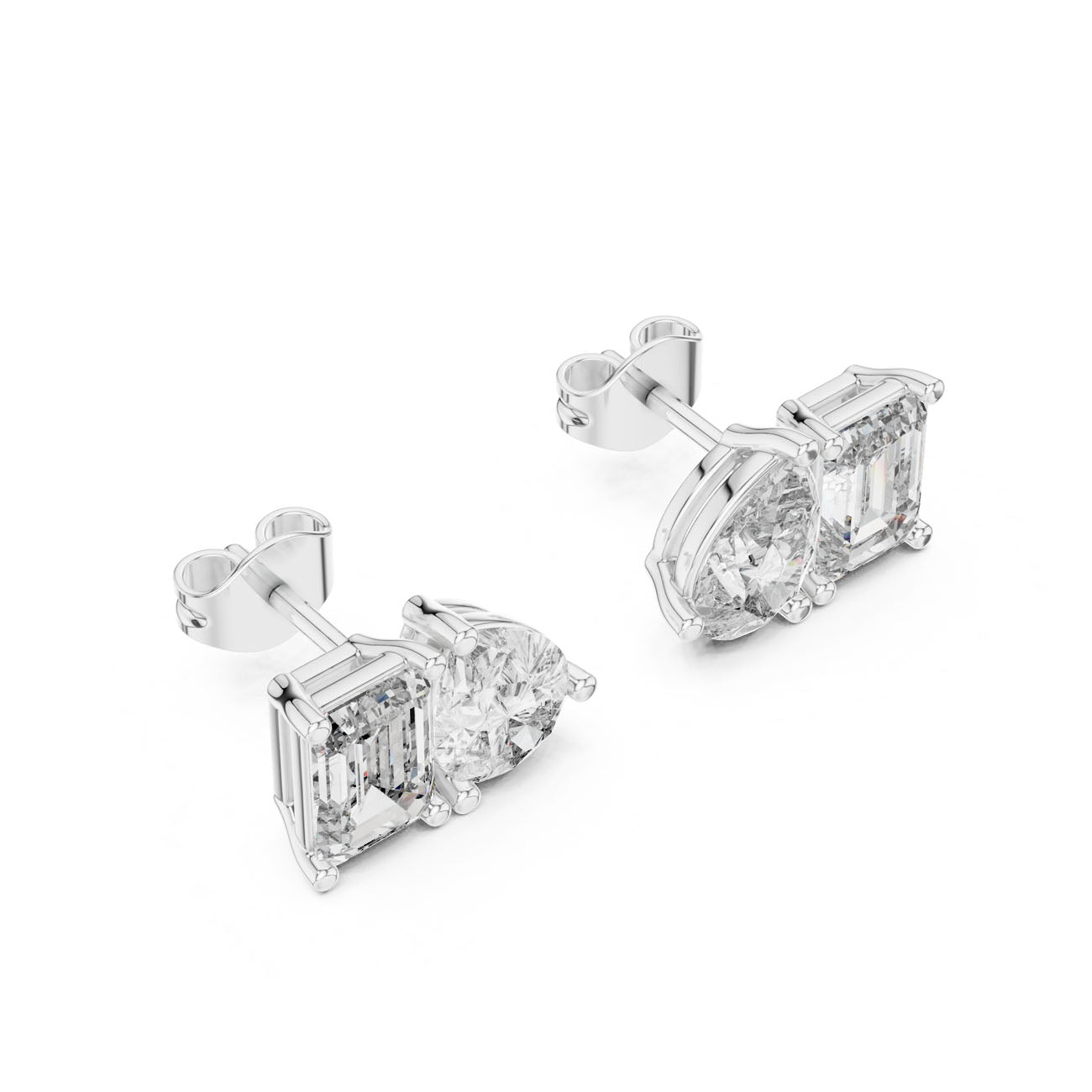 4.00 Ct. Emerald Cut and Pear Shape Diamond Toi et Moi Earrings (GER-0371) 6