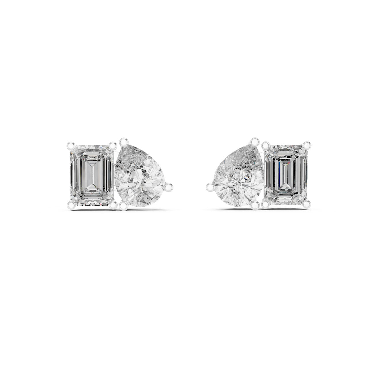 4.00 Ct. Emerald Cut and Pear Shape Diamond Toi et Moi Earrings (GER-0371)