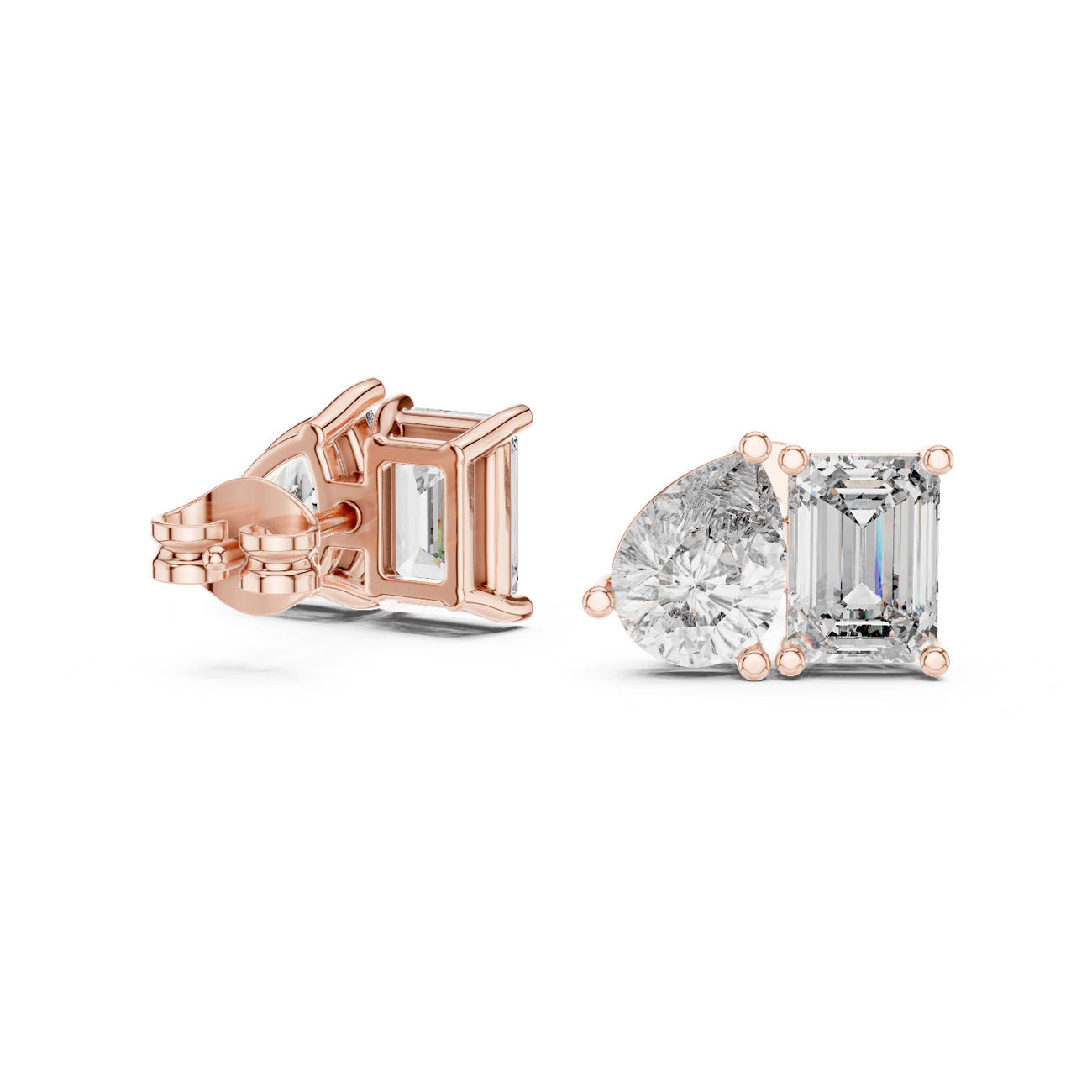 4.00 Ct. Emerald Cut and Pear Shape Diamond Toi et Moi Earrings (GER-0371) 12