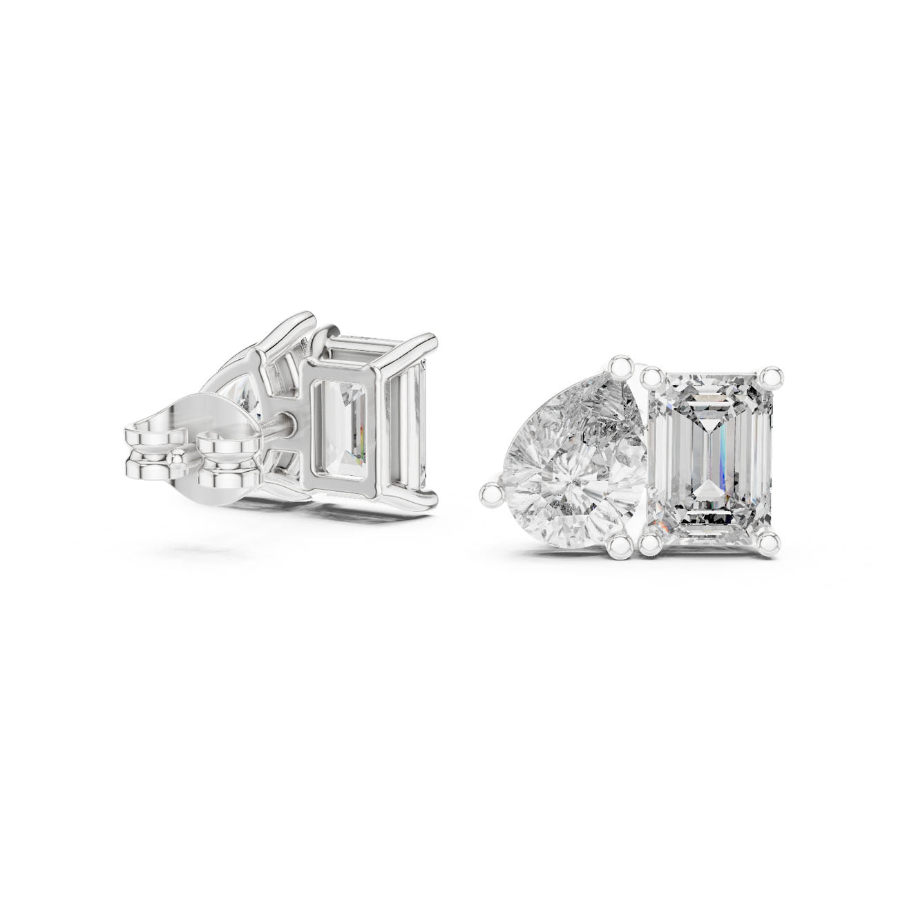 4.00 Ct. Emerald Cut and Pear Shape Diamond Toi et Moi Earrings (GER-0371) 11