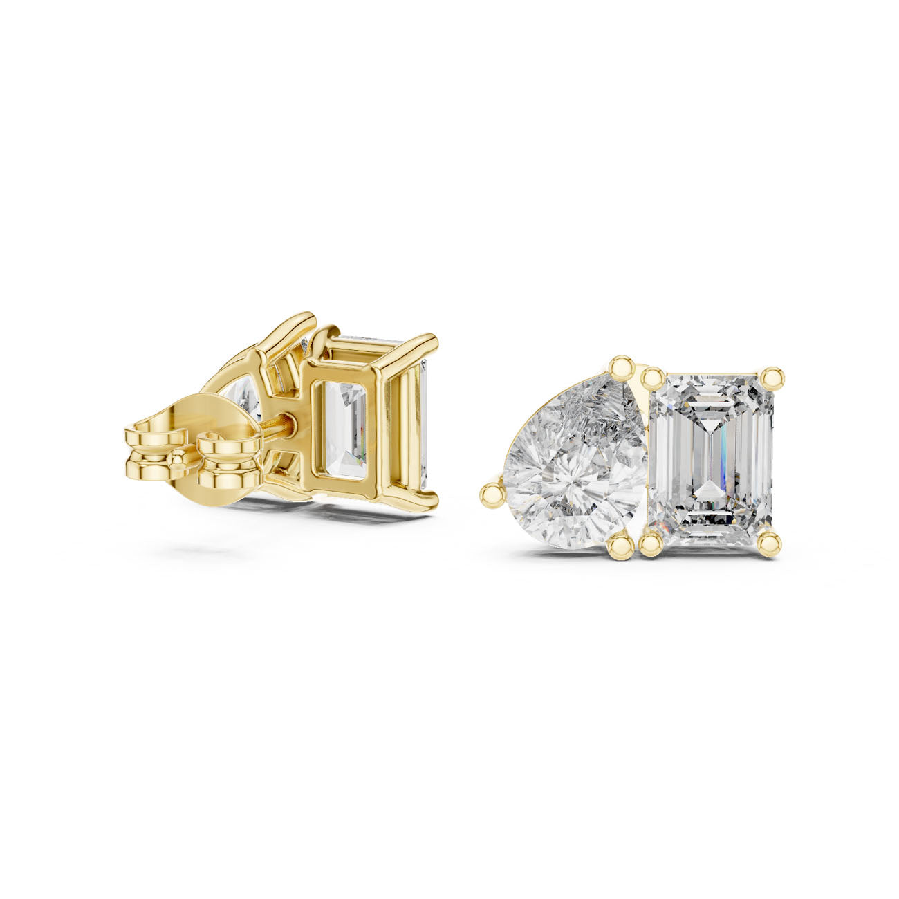 4.00 Ct. Emerald Cut and Pear Shape Diamond Toi et Moi Earrings (GER-0371) 3