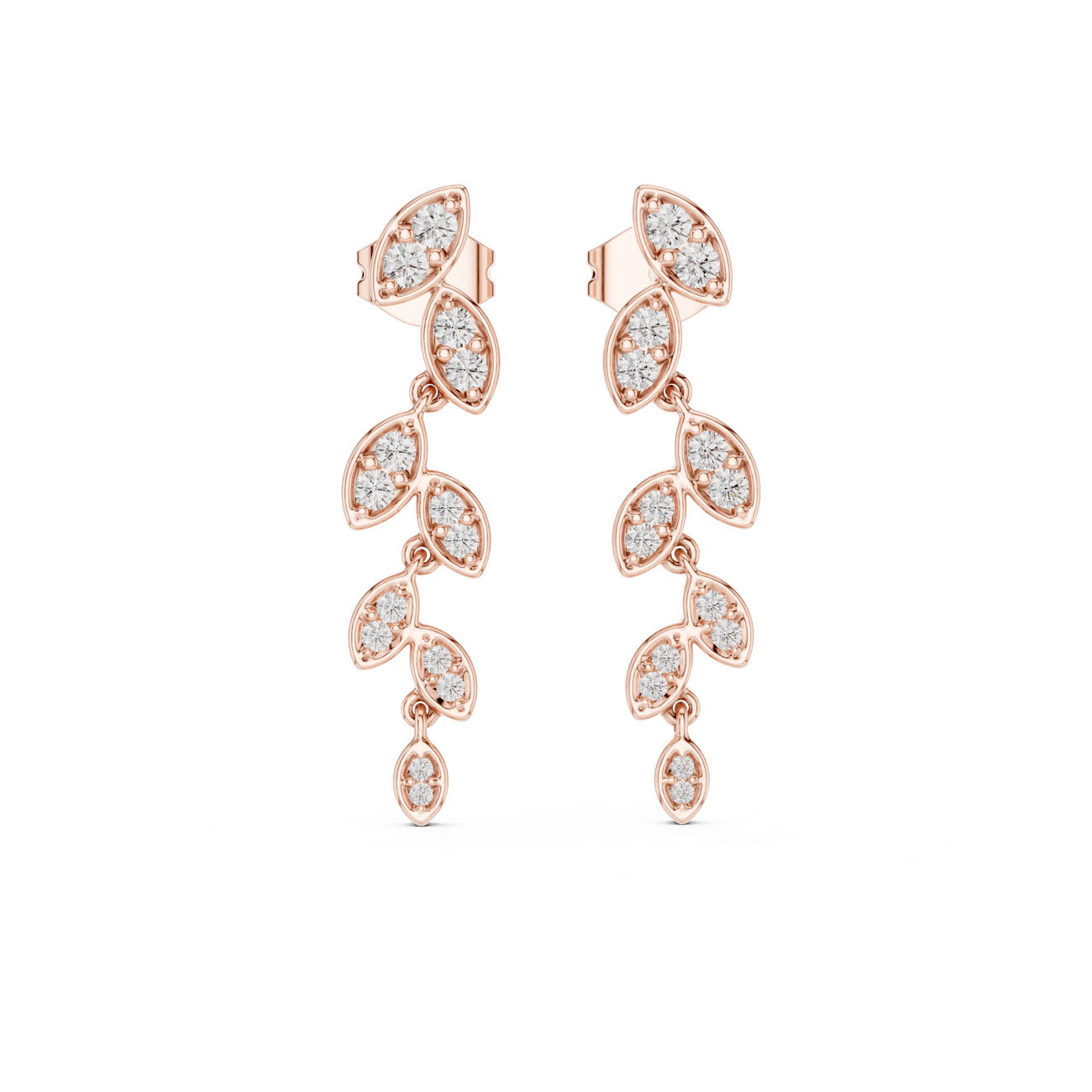 .45 Ct. Round Diamond Leaf Drop Earrings with Marquise Bezel Accents (GER-0375) 7