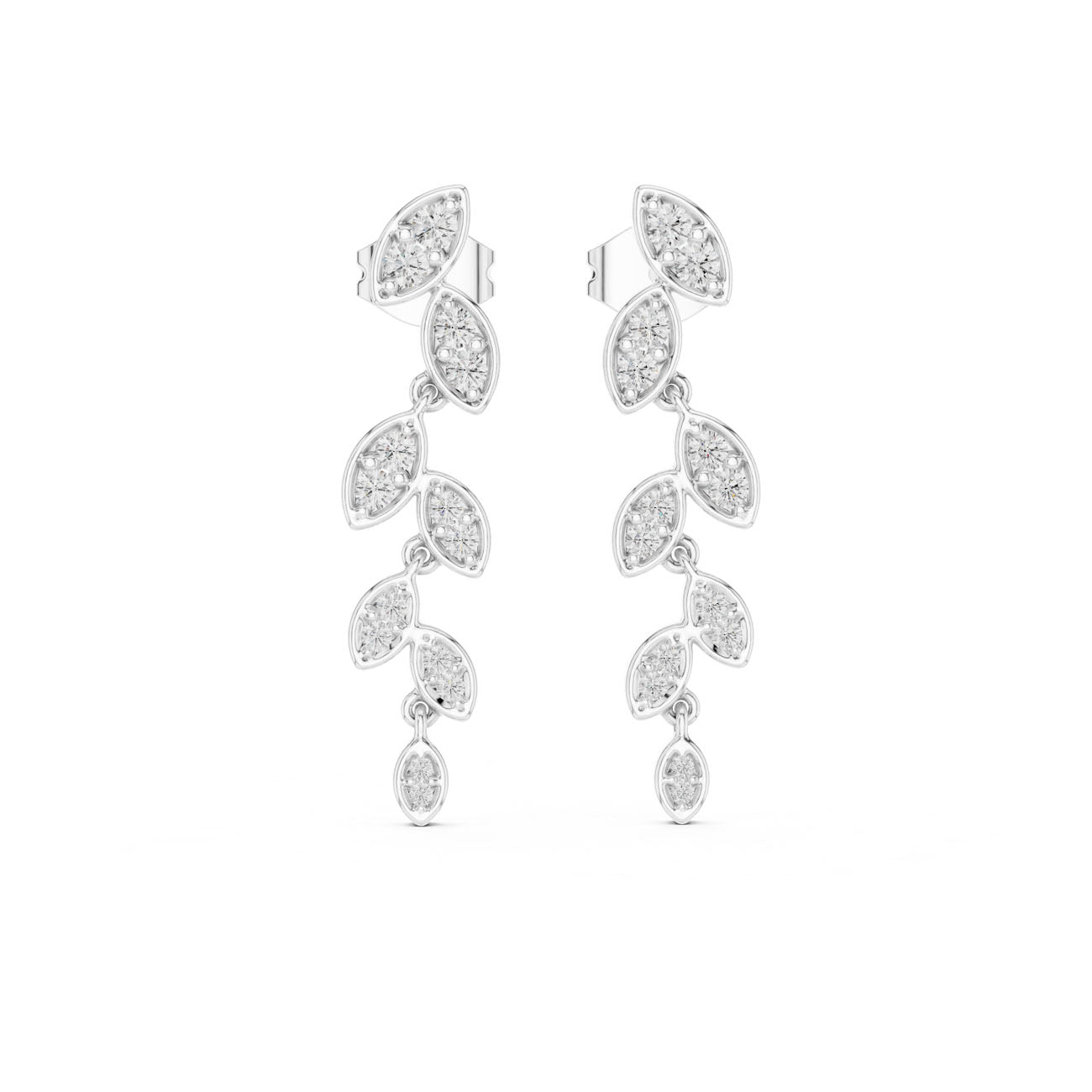 .45 Ct. Round Diamond Leaf Drop Earrings with Marquise Bezel Accents (GER-0375) 5
