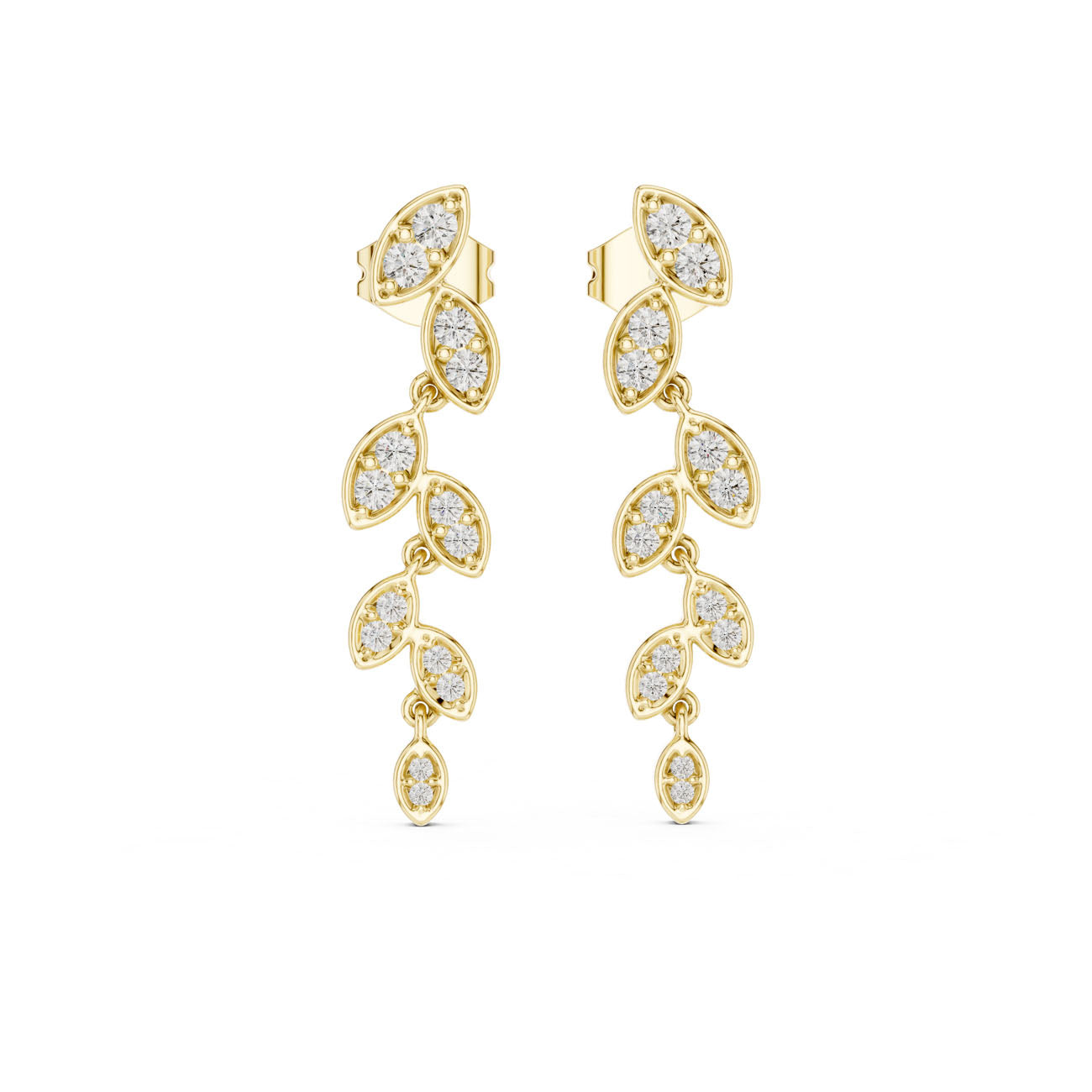 .45 Ct. Round Diamond Leaf Drop Earrings with Marquise Bezel Accents (GER-0375)