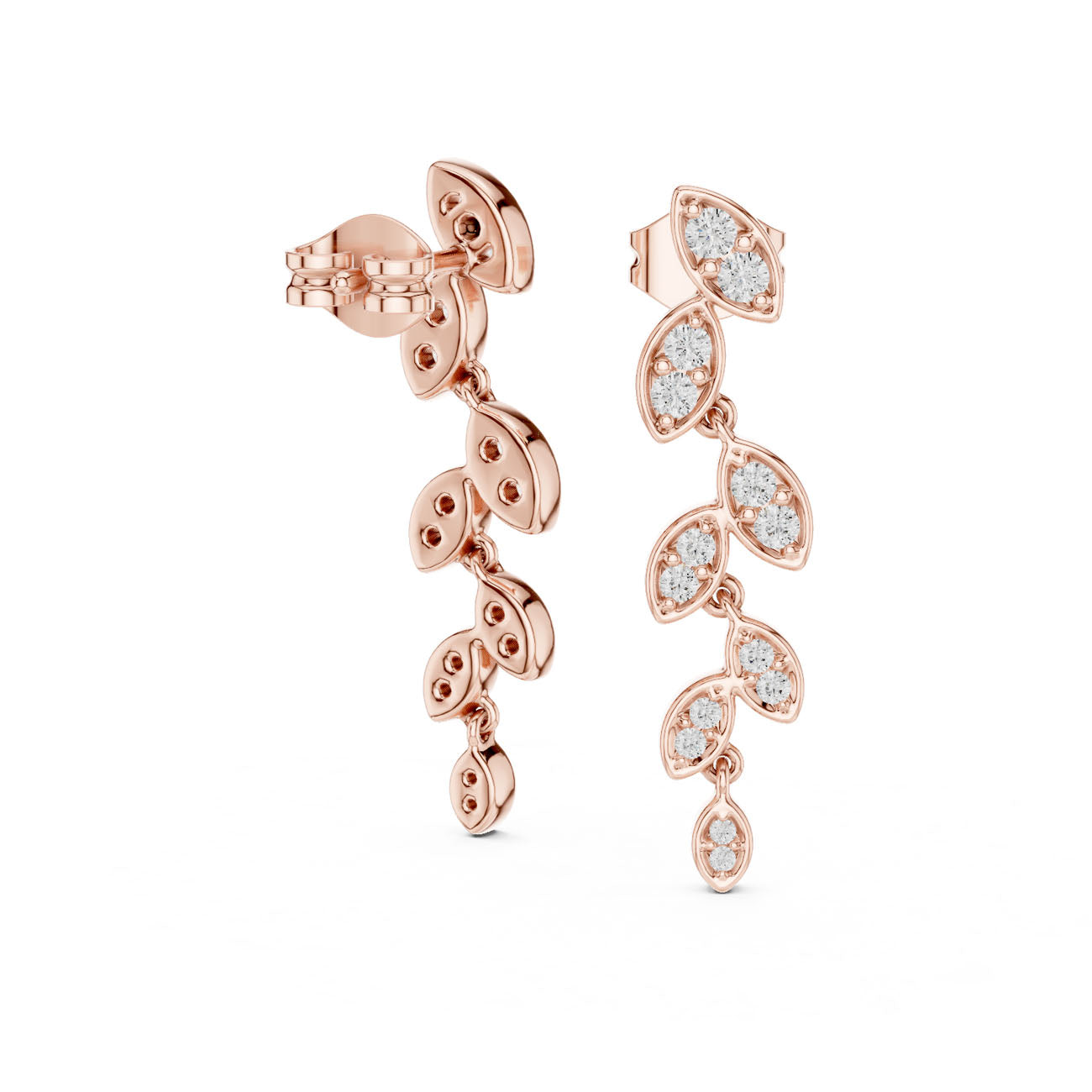 .45 Ct. Round Diamond Leaf Drop Earrings with Marquise Bezel Accents (GER-0375) 12