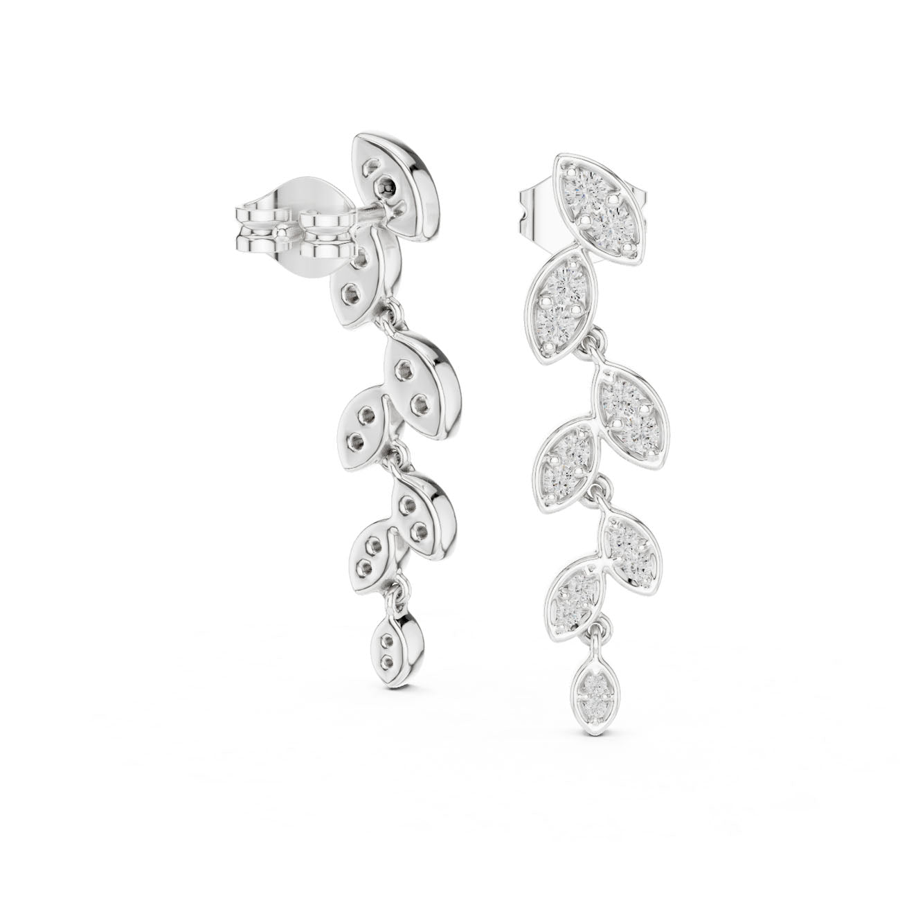 .45 Ct. Round Diamond Leaf Drop Earrings with Marquise Bezel Accents (GER-0375) 11