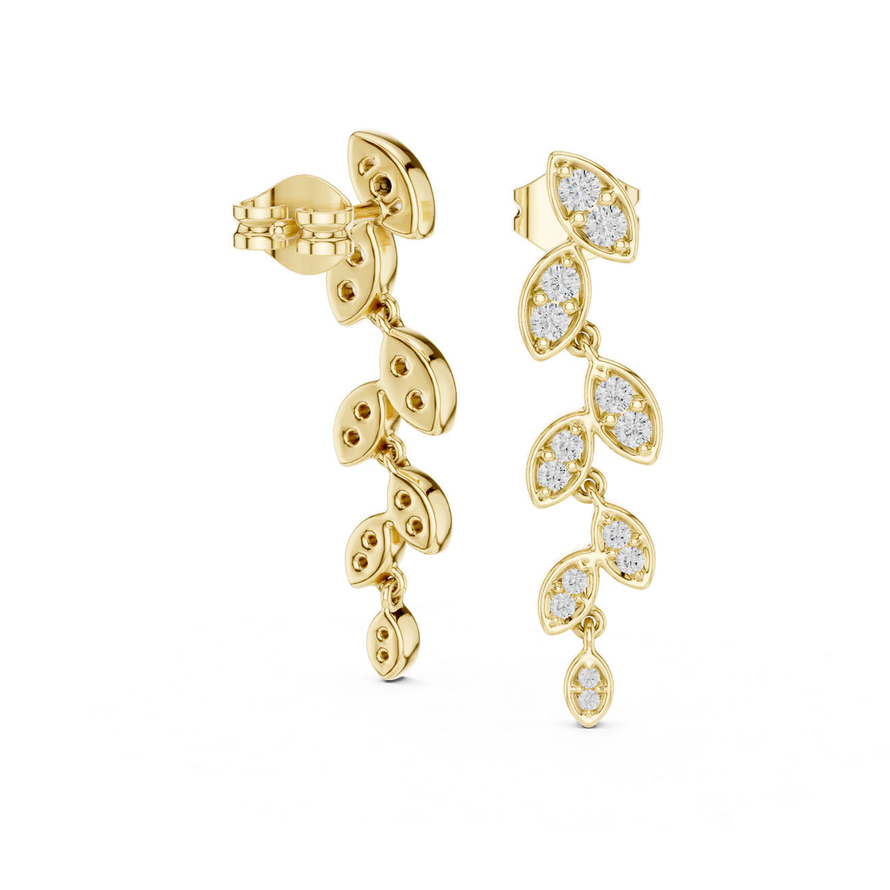 .45 Ct. Round Diamond Leaf Drop Earrings with Marquise Bezel Accents (GER-0375) 3