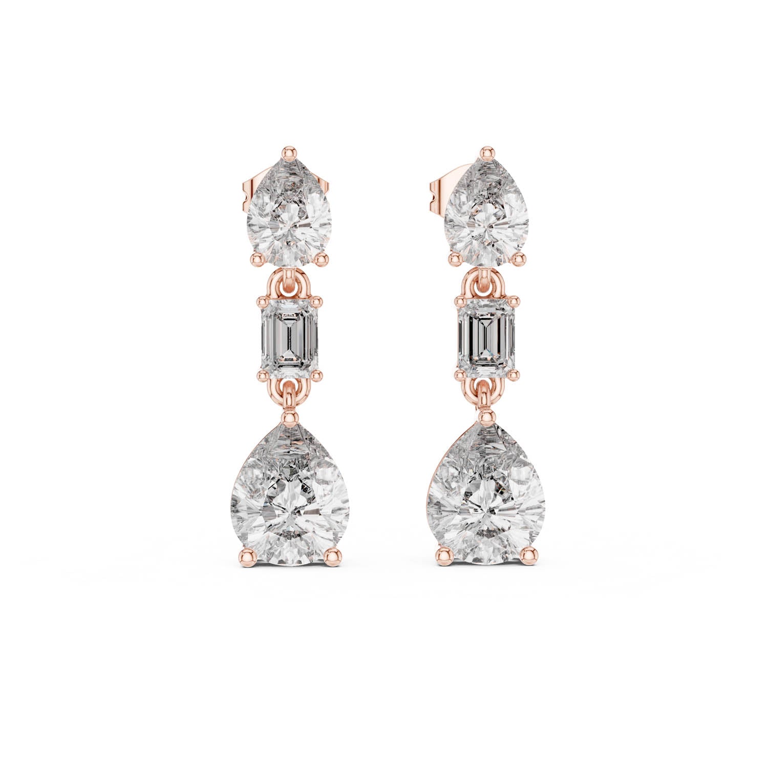 5.60 Ct. Pear & Emerald Cut Diamond Drop Earrings (GER-0384) 4