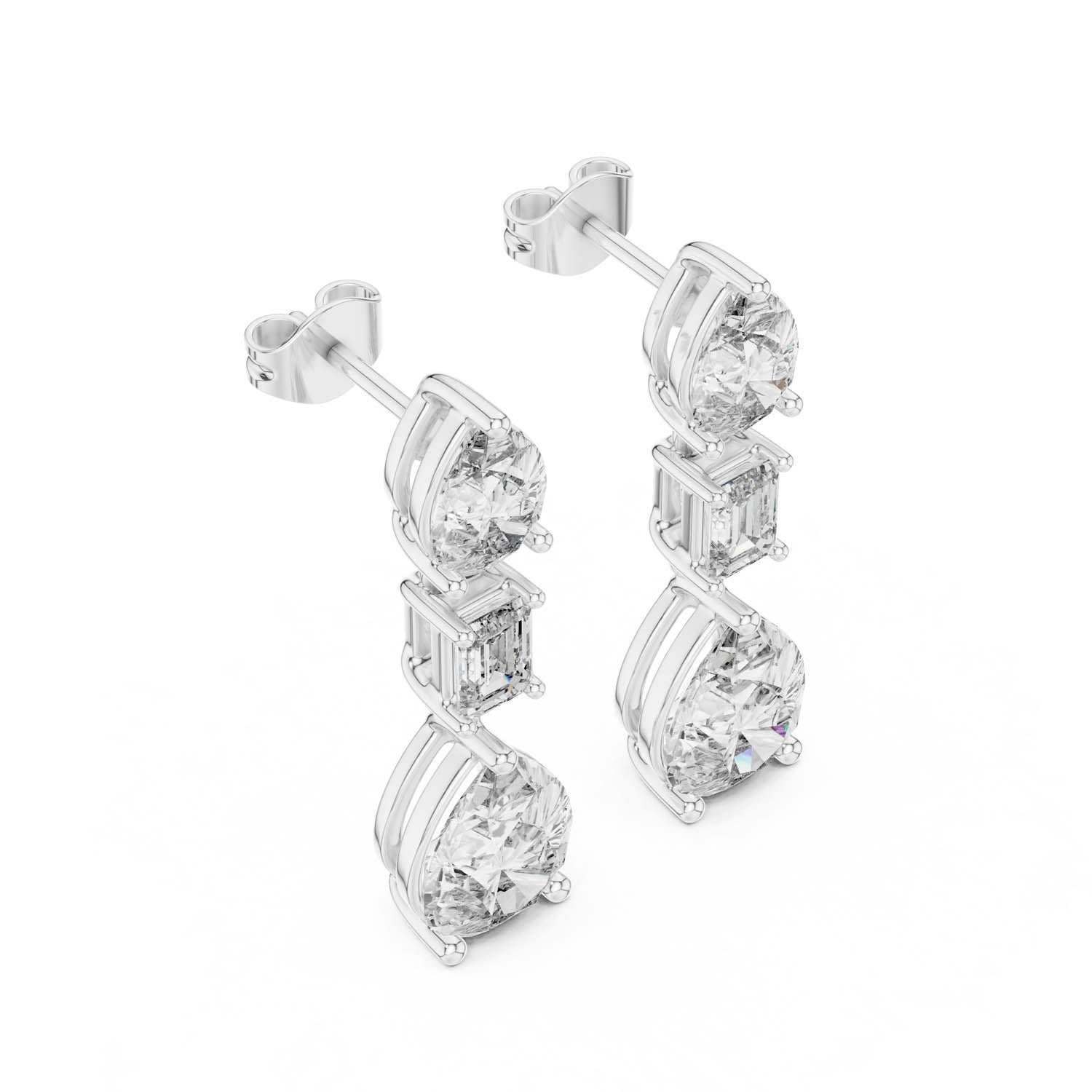 5.60 Ct. Pear & Emerald Cut Diamond Drop Earrings (GER-0384) 5