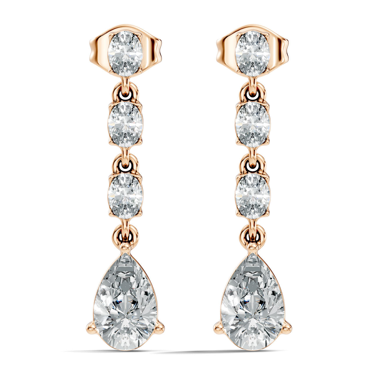 2.57 Ct Pear Diamond Drop Earrings with Graduated Oval Diamond Links (GJSER-06) 9