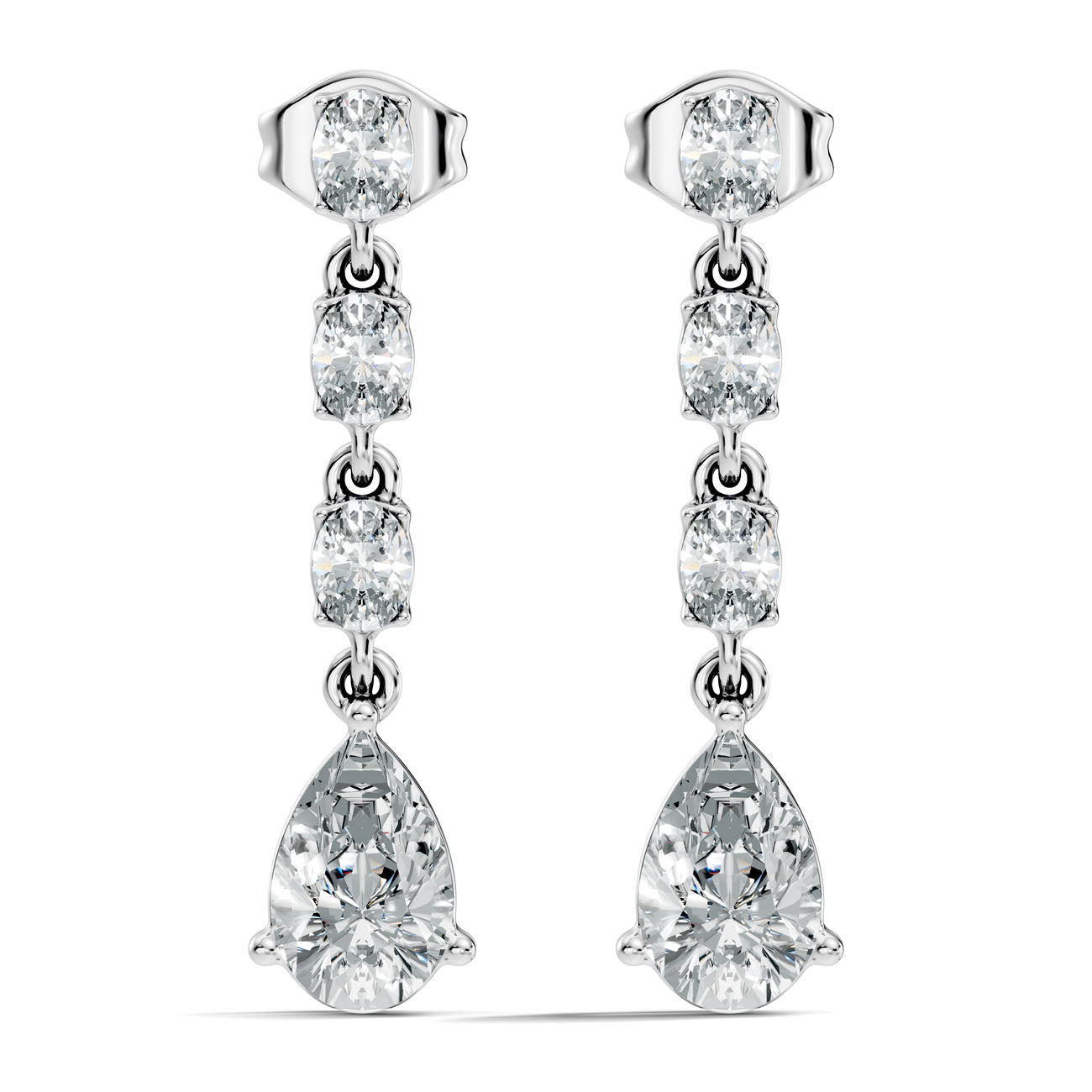 2.57 Ct Pear Diamond Drop Earrings with Graduated Oval Diamond Links (GJSER-06)