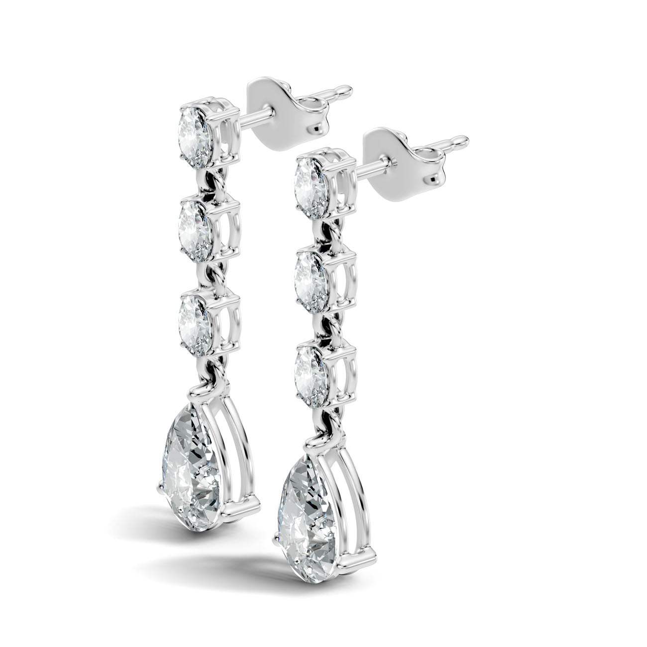 2.57 Ct Pear Diamond Drop Earrings with Graduated Oval Diamond Links (GJSER-06)