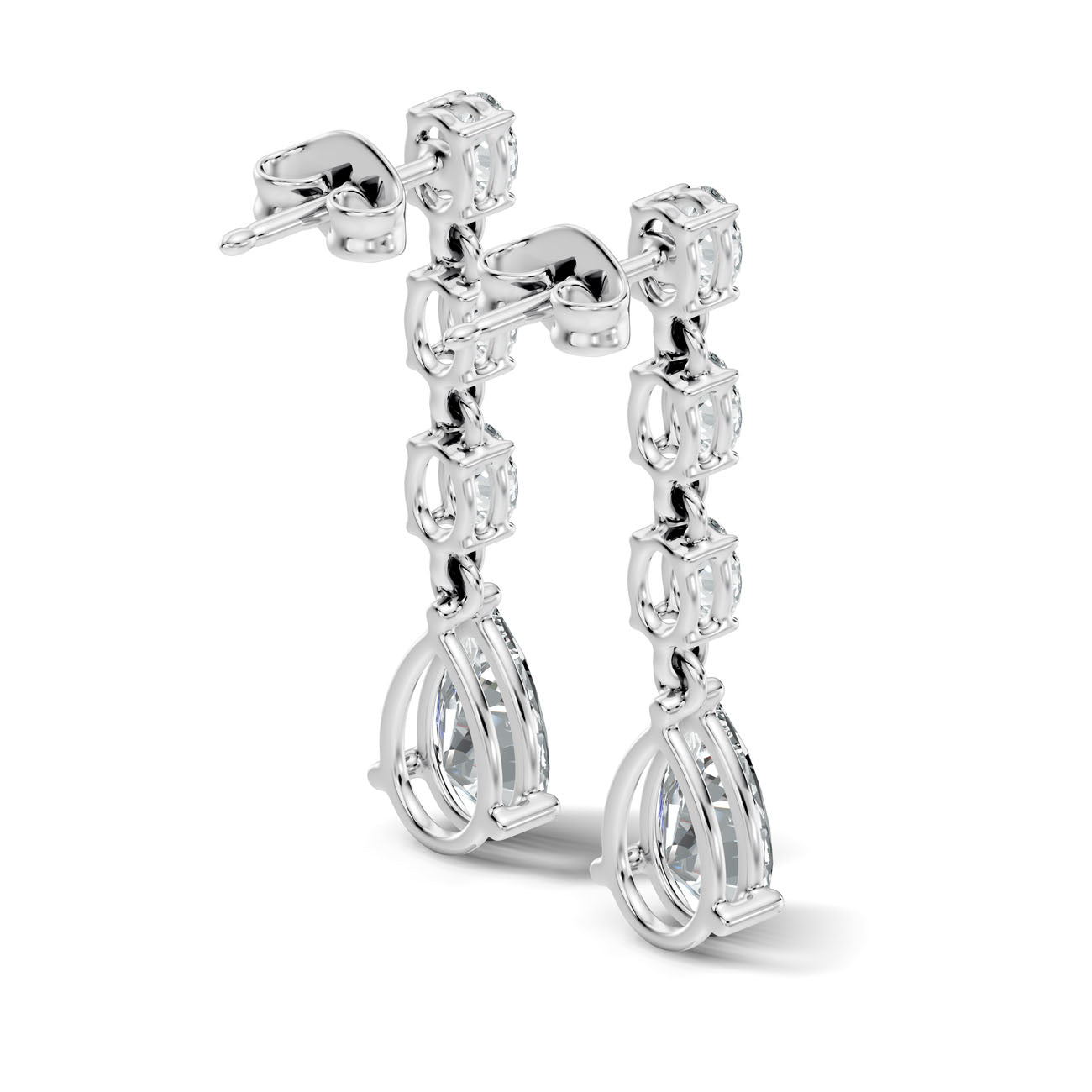 2.57 Ct Pear Diamond Drop Earrings with Graduated Oval Diamond Links (GJSER-06) 4