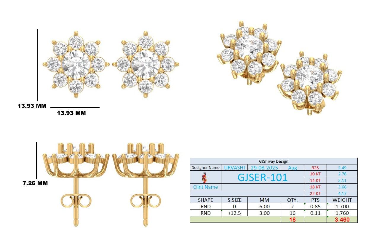 3.50 Ct. Round Diamond Floral Cluster Earrings (GJSER-101) 13