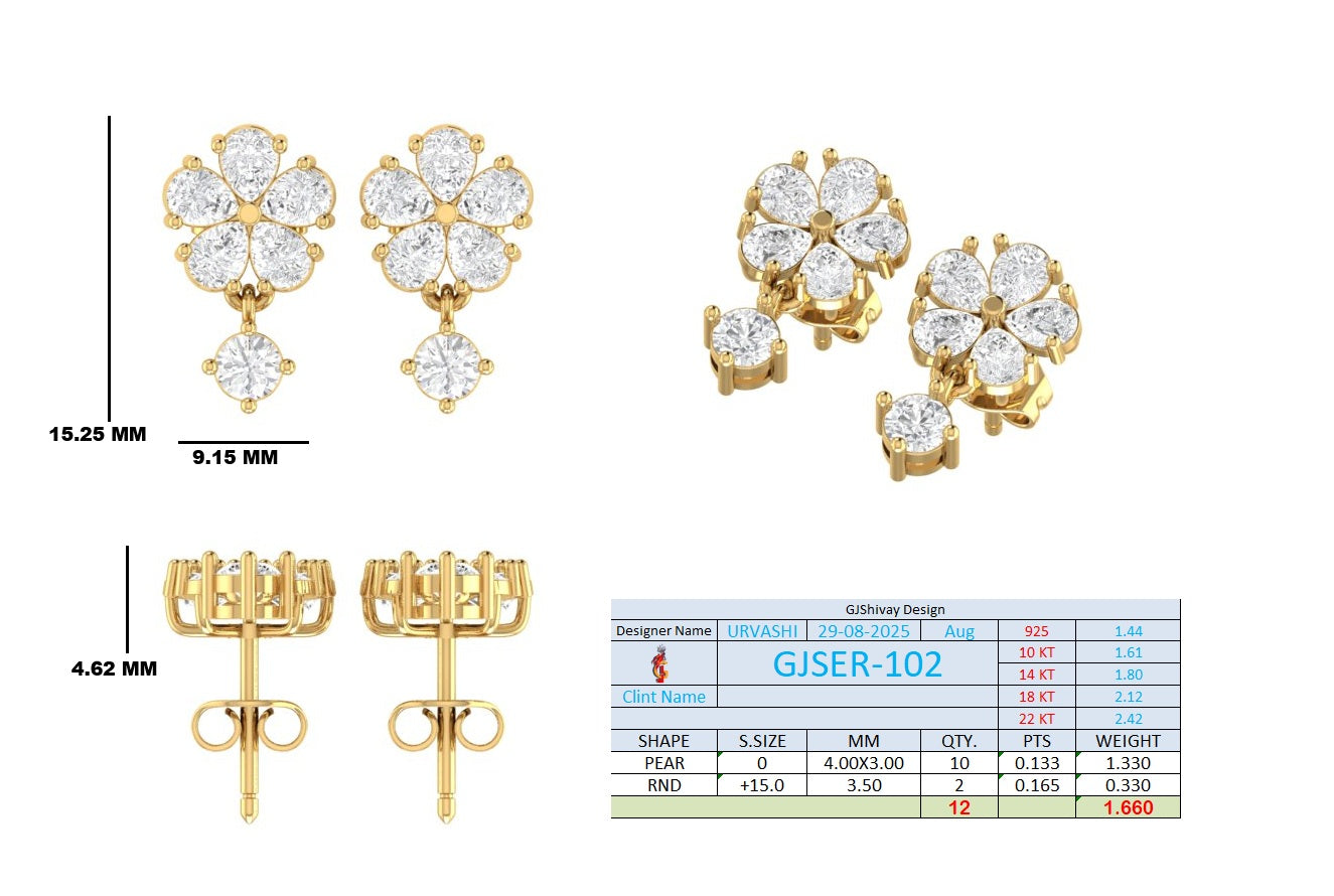 1.66 Ct. Round Diamond Floral Drop Earrings (GJSER-102) 13