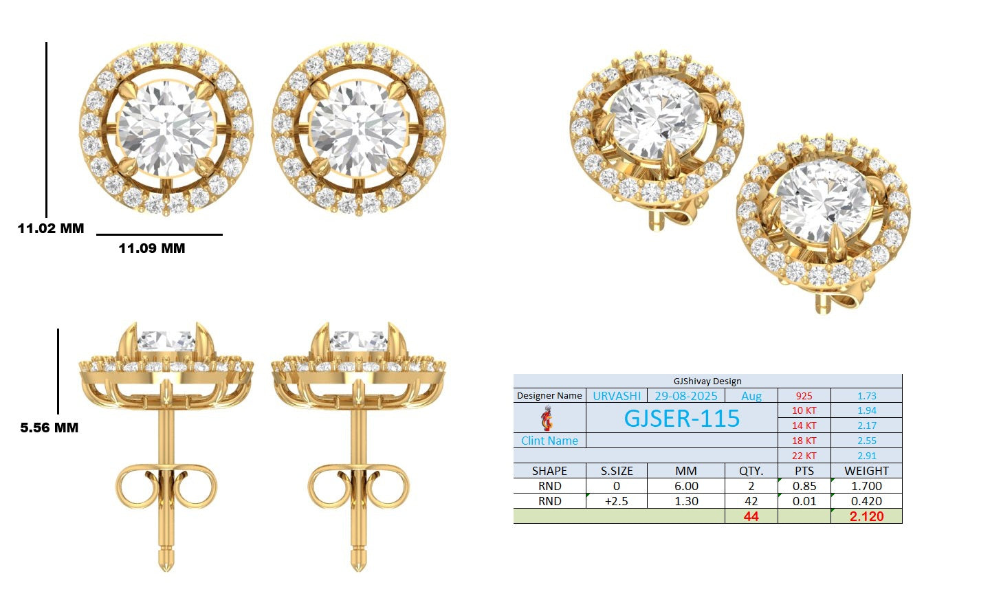 2.12 Ct. Round Diamond Halo Earrings with Open Gallery (GJSER-115) 13