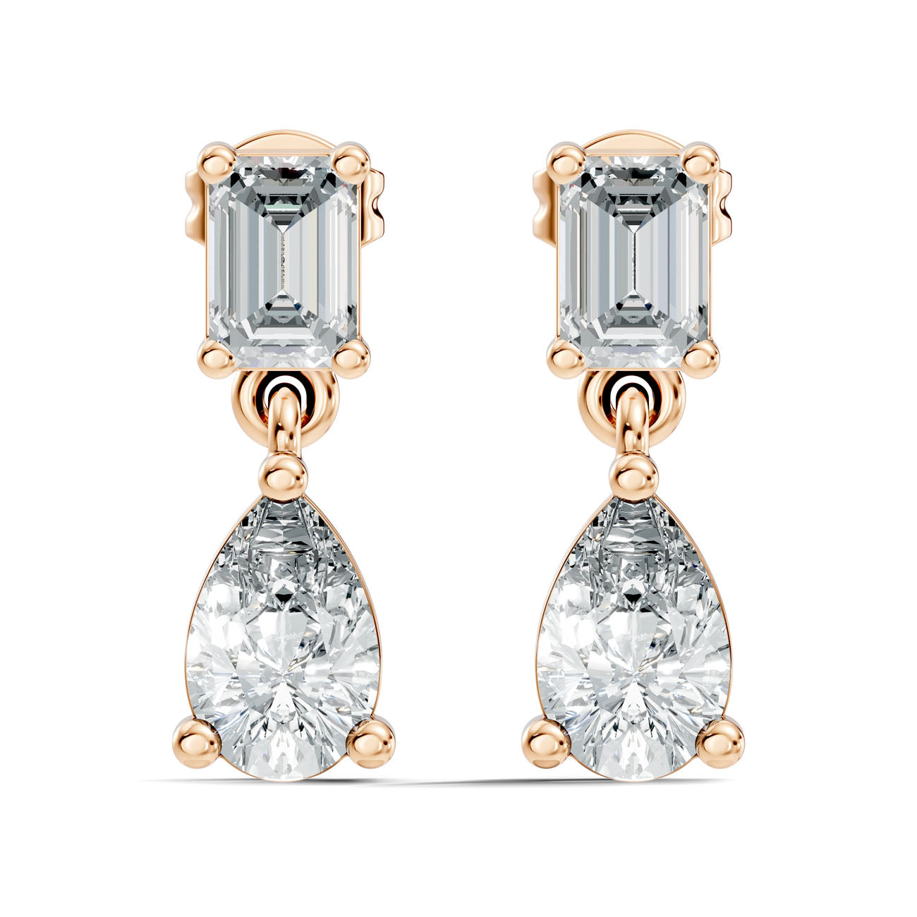 1.64 Ct. Emerald and Pear Diamond Drop Earrings in Open Bar Setting (GJSER-120) 7
