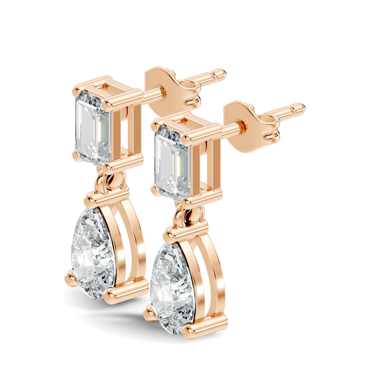 1.64 Ct. Emerald and Pear Diamond Drop Earrings in Open Bar Setting (GJSER-120) 6