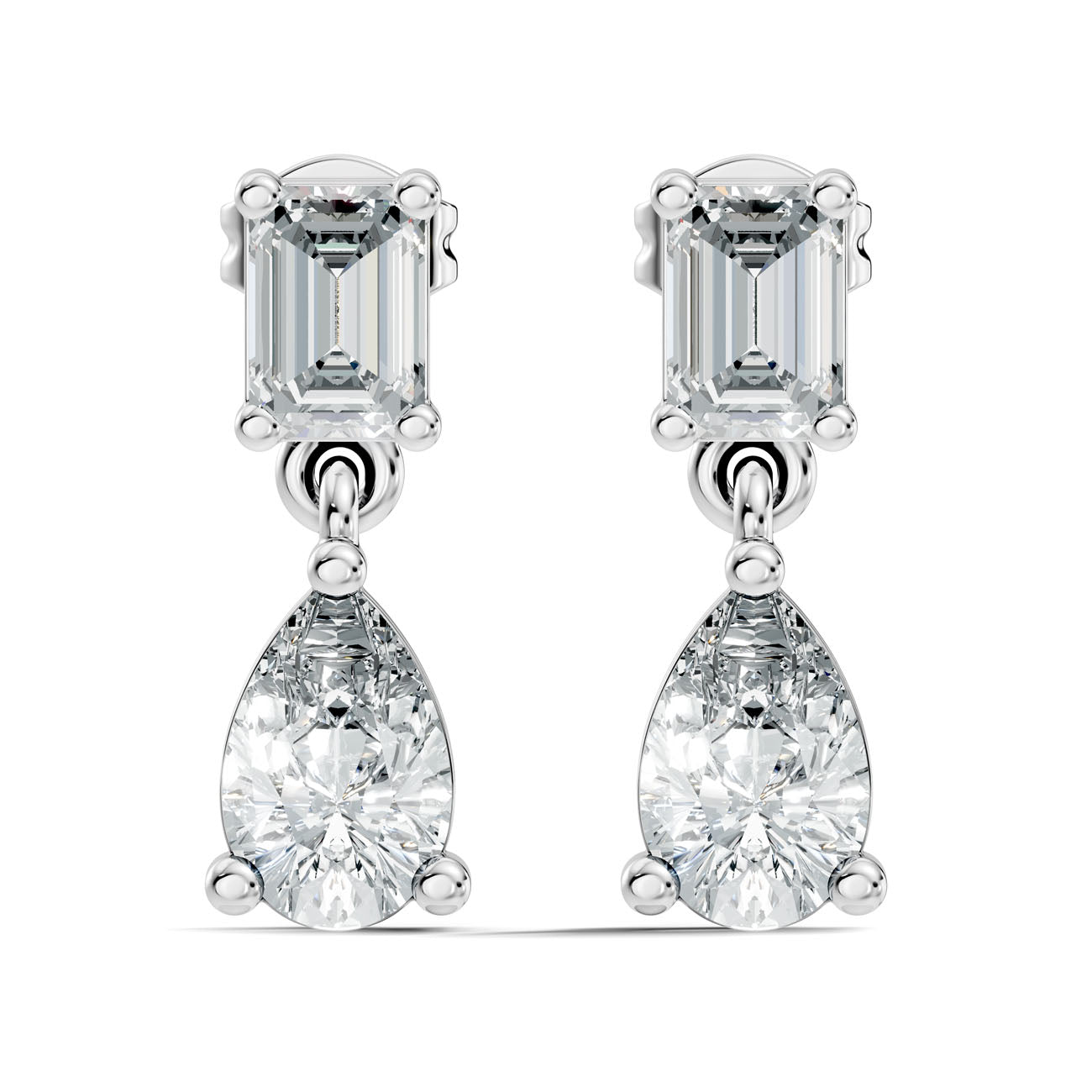 1.64 Ct. Emerald and Pear Diamond Drop Earrings in Open Bar Setting (GJSER-120)