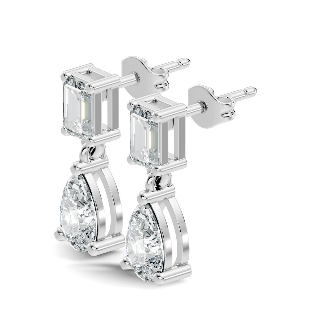 1.64 Ct. Emerald and Pear Diamond Drop Earrings in Open Bar Setting (GJSER-120) 10