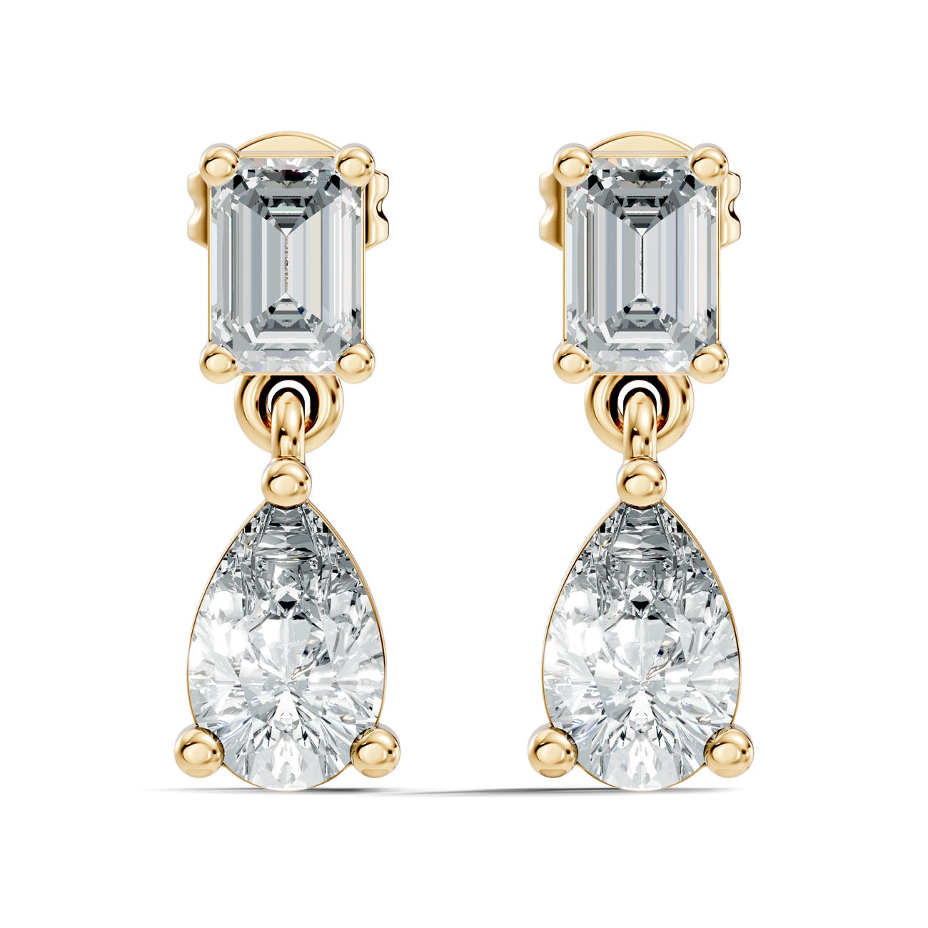 1.64 Ct. Emerald and Pear Diamond Drop Earrings in Open Bar Setting (GJSER-120) 3
