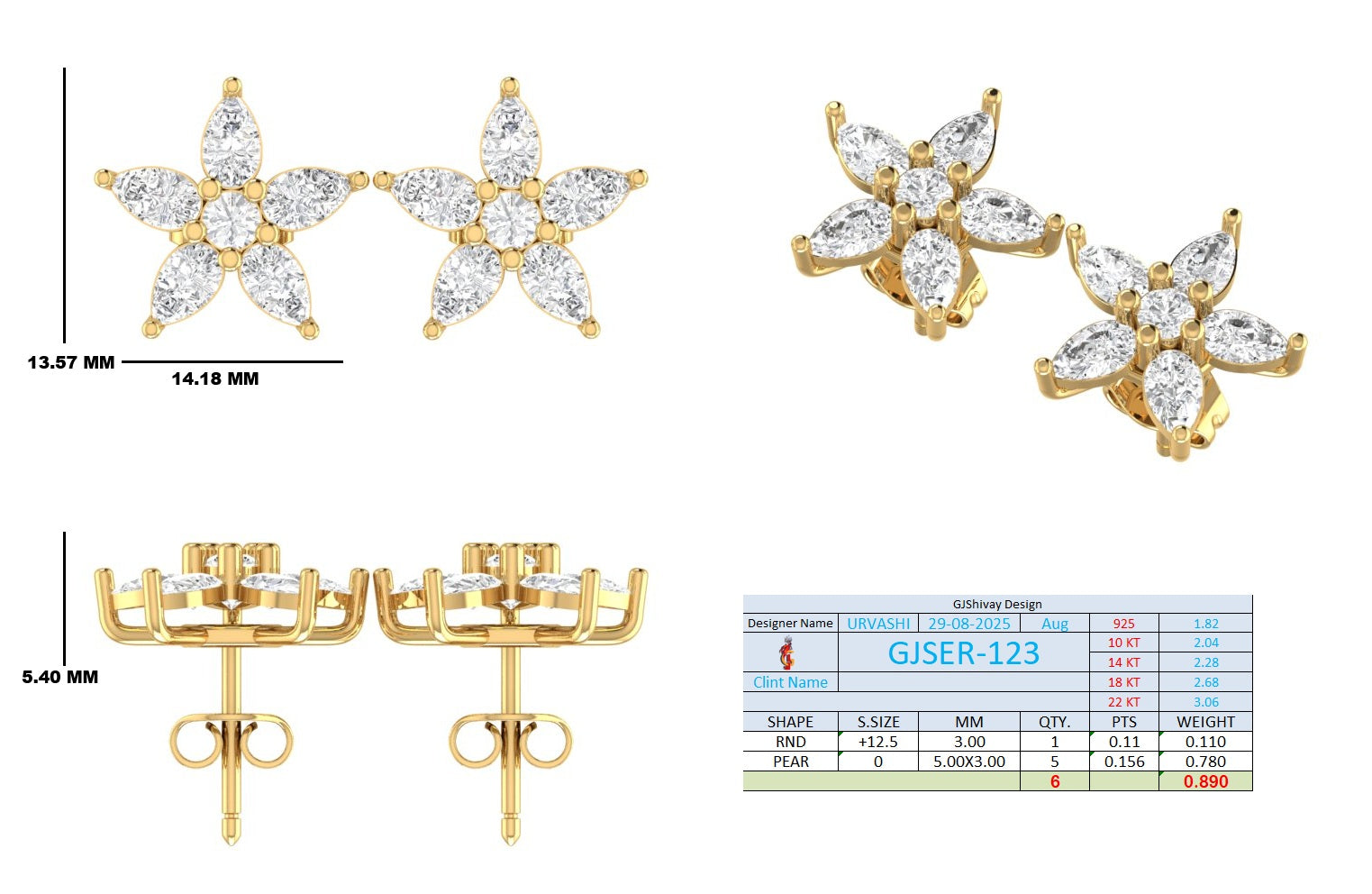 1.80 Ct. Round and Pear Diamond Floral Cluster Earrings (GJSER-123) 13