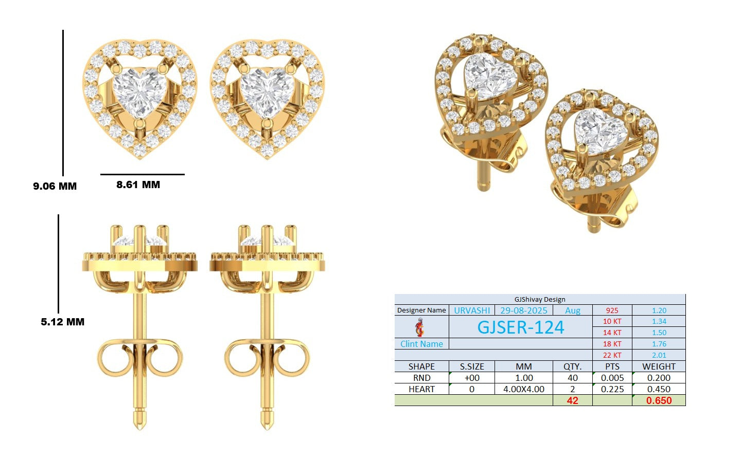 .65 Ct. Heart Shape Diamond Halo Earrings with Open Frame (GJSER-124) 13
