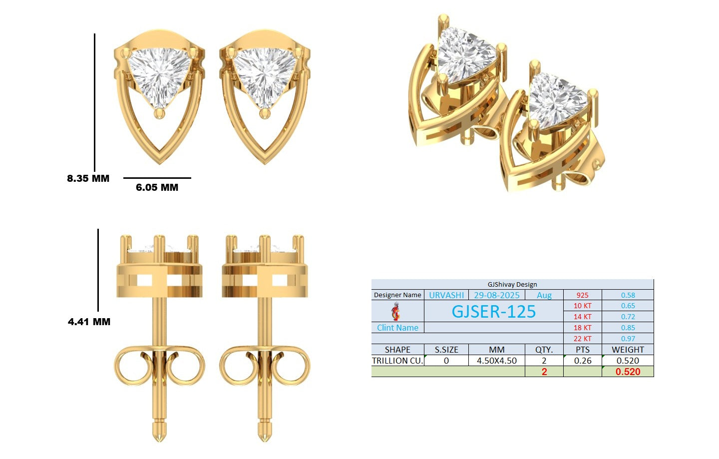 .50 Ct. Trillion Diamond Stud Earrings in Open Shield Frame (GJSER-125) 13