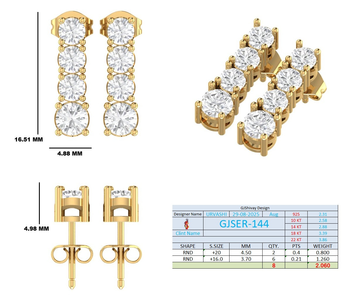 2.06 Ct. Graduated Round Diamond Drop Earrings (GJSER-144) 13