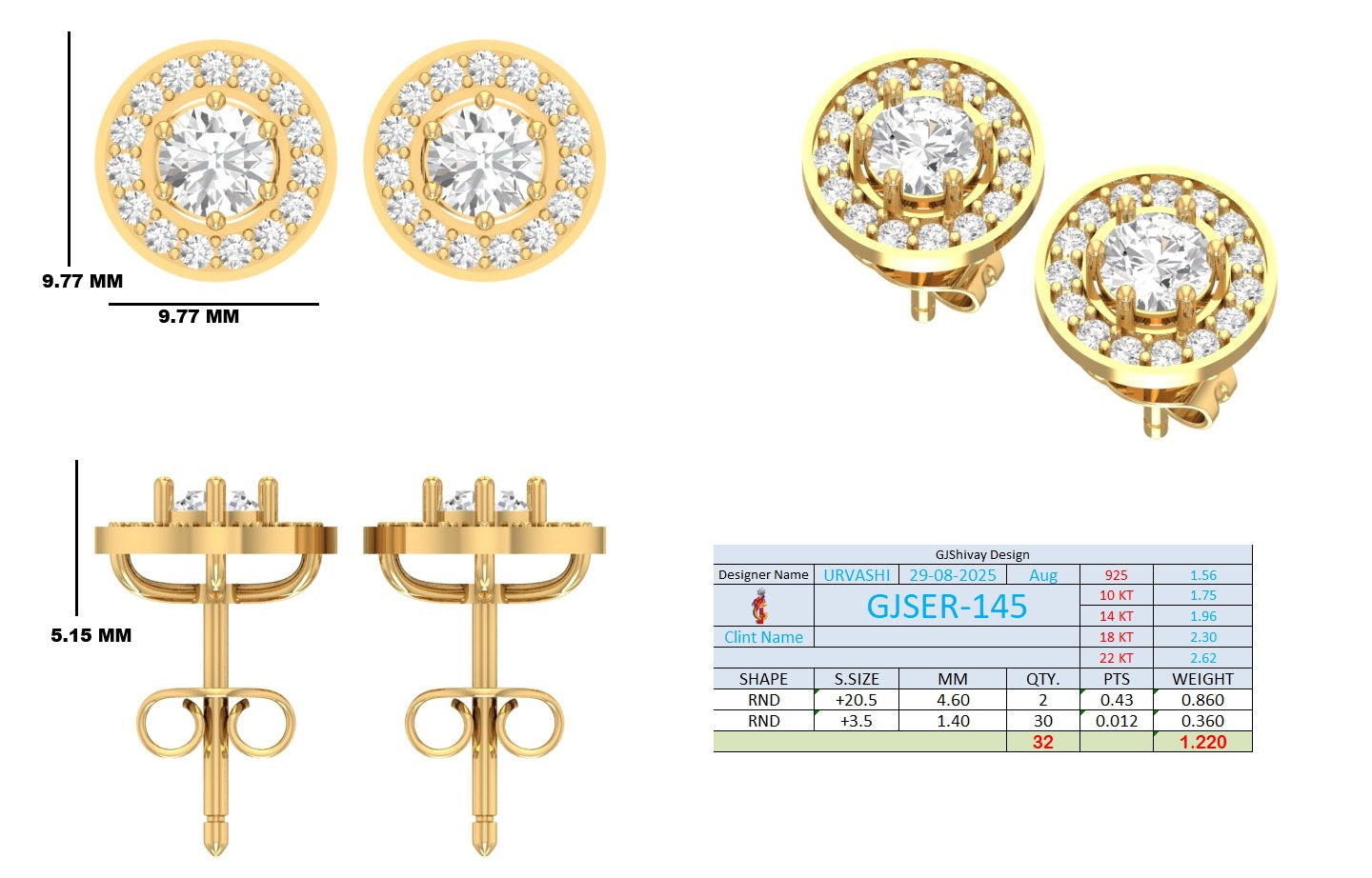 1.20 Ct. Round Diamond Halo Earrings with Bezel-Inspired Frame (GJSER-145) 13