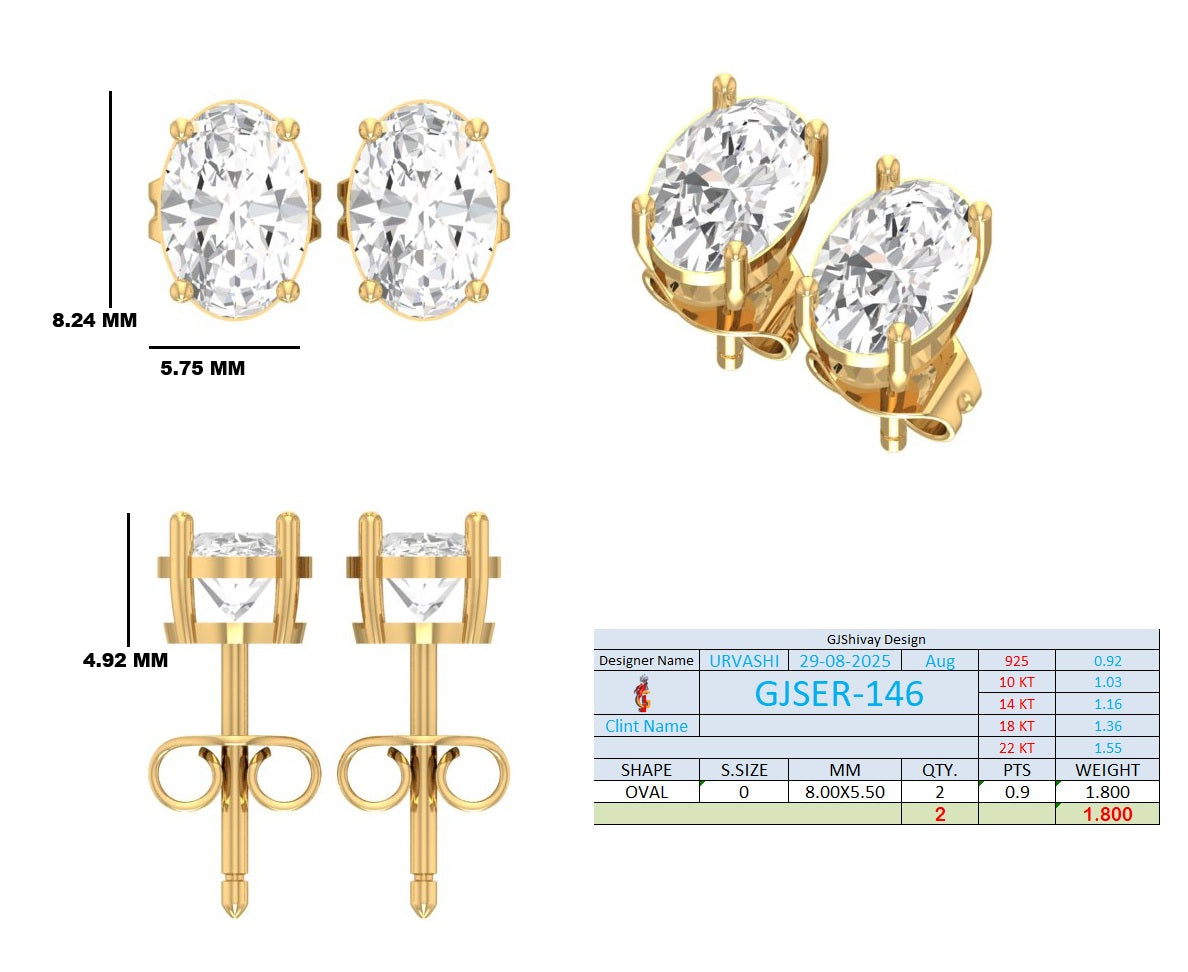 1.80 Ct. Classic Oval Diamond Stud Earrings with Four-Prong Setting (GJSER-146) 13