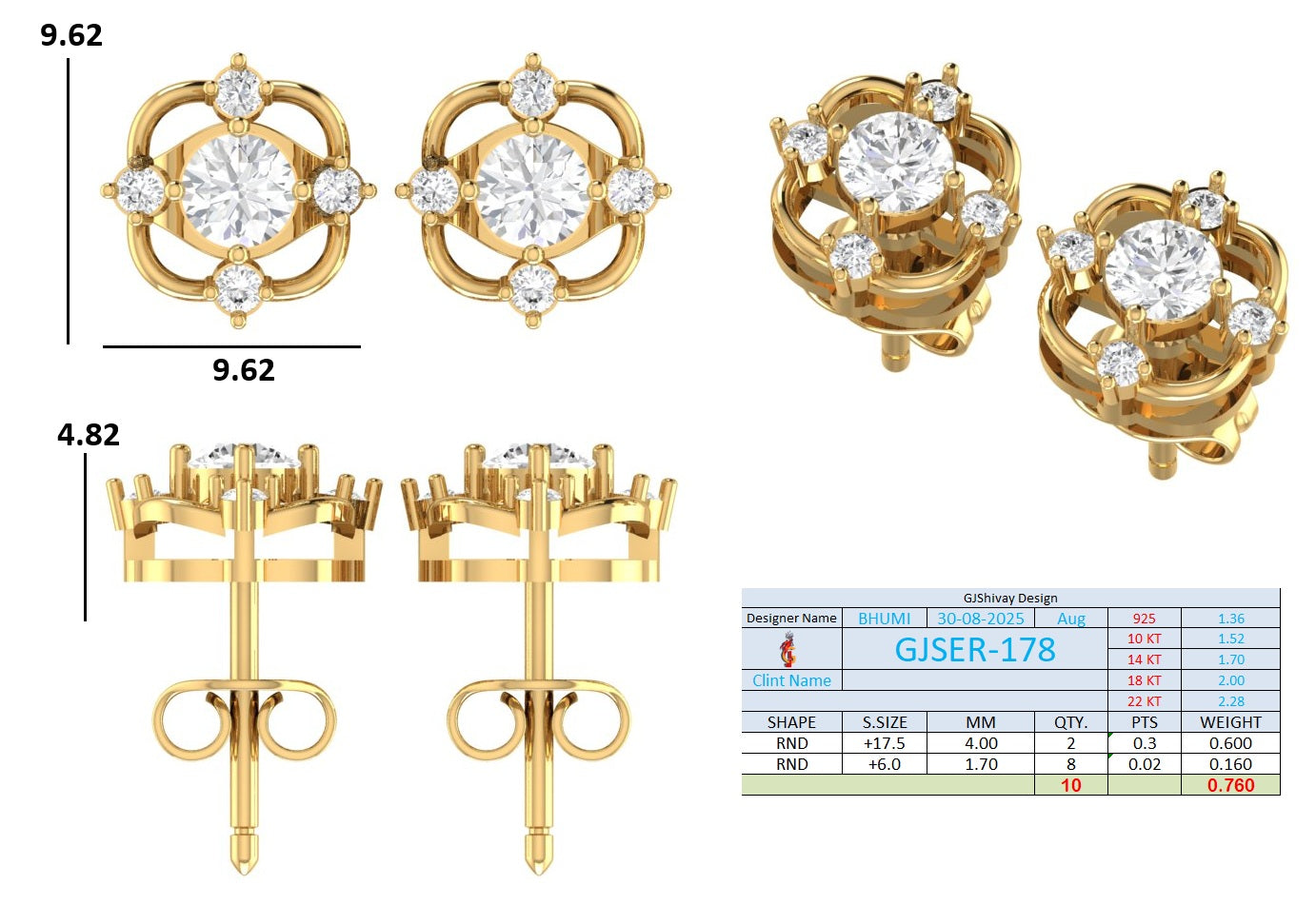 .75 Ct. Round Diamond Cluster Earrings with Open Halo (GJSER-178) 13