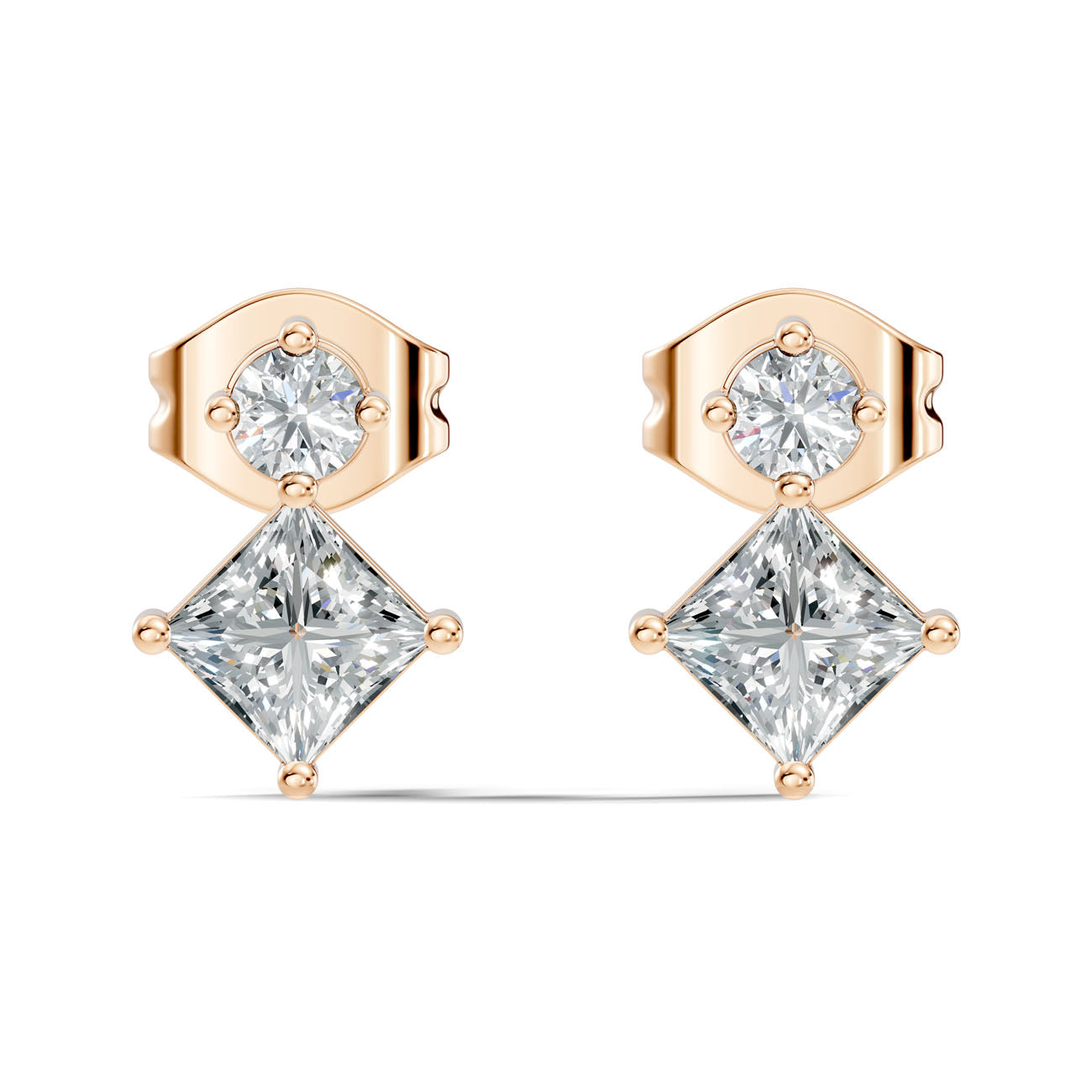 .40 Ct. Round and Princess Diamond Drop Earrings in Two-Stone Setting (GJSER-195) 3