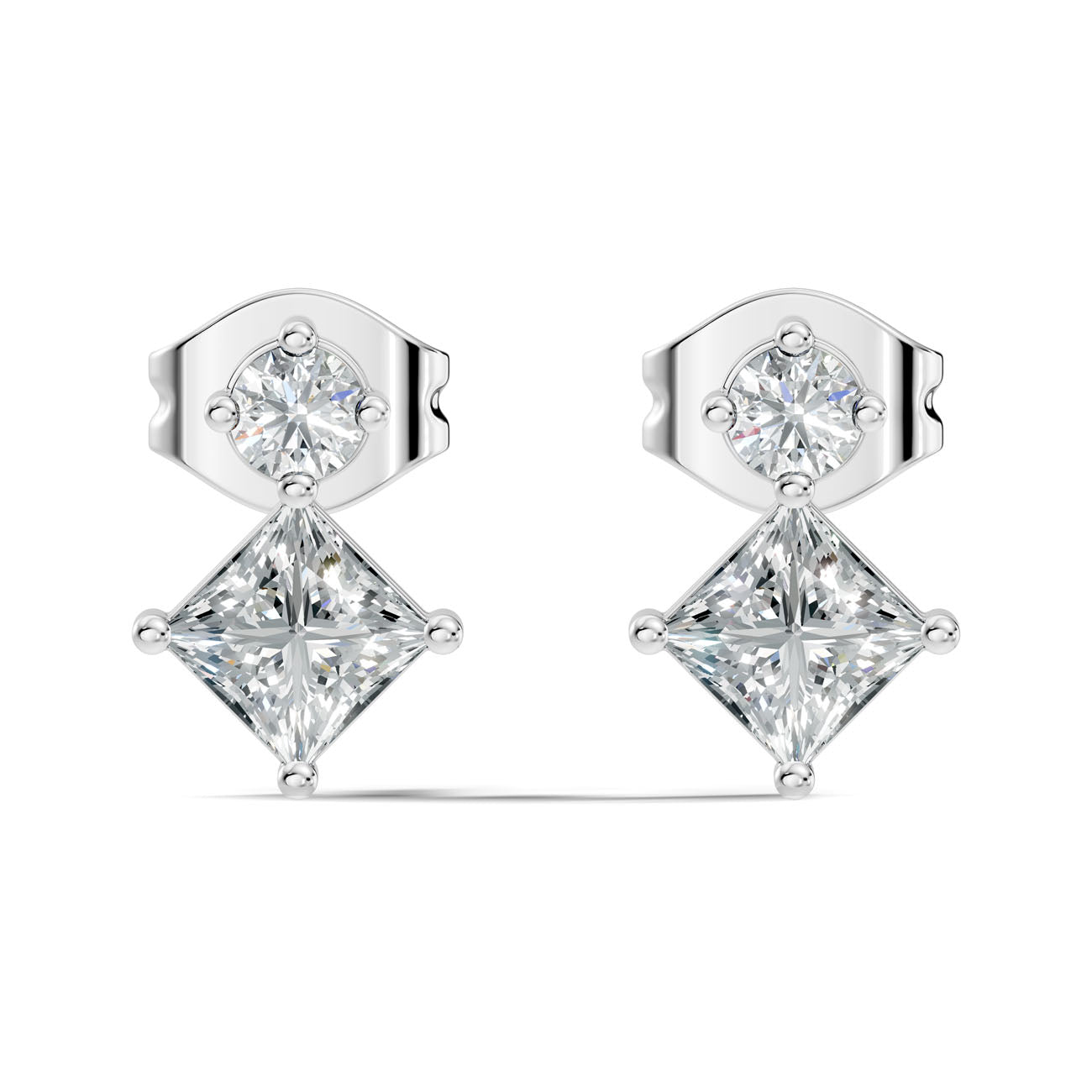 .40 Ct. Round and Princess Diamond Drop Earrings in Two-Stone Setting (GJSER-195)