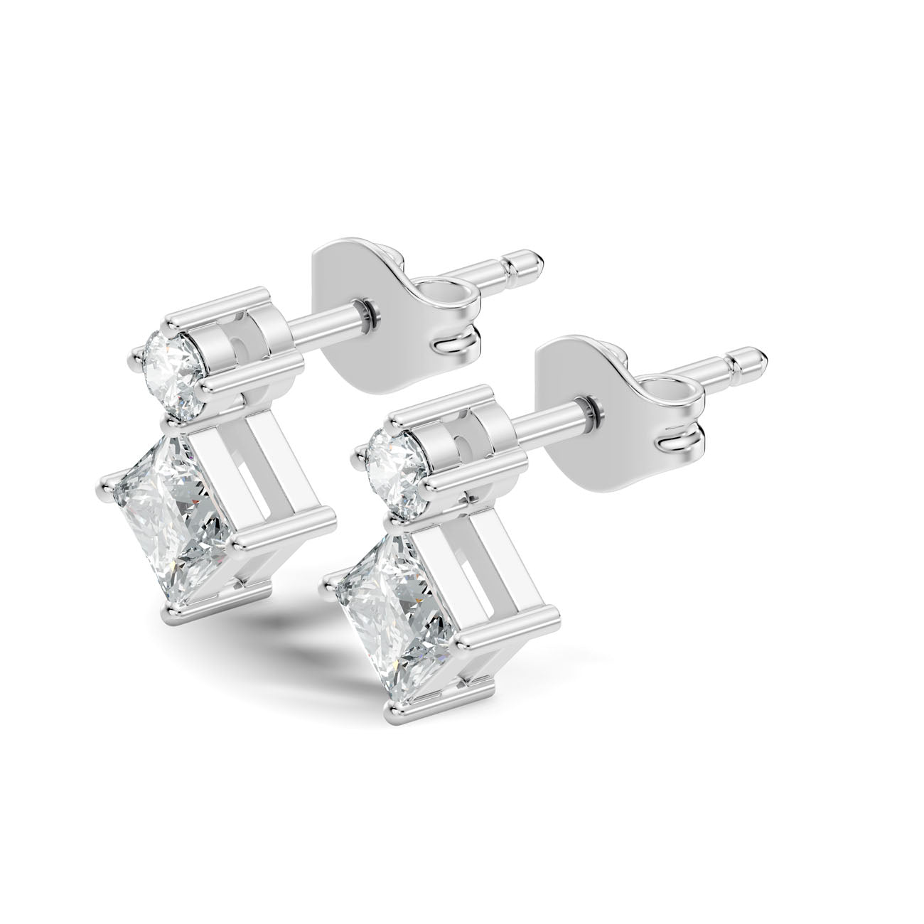 .40 Ct. Round and Princess Diamond Drop Earrings in Two-Stone Setting (GJSER-195) 7
