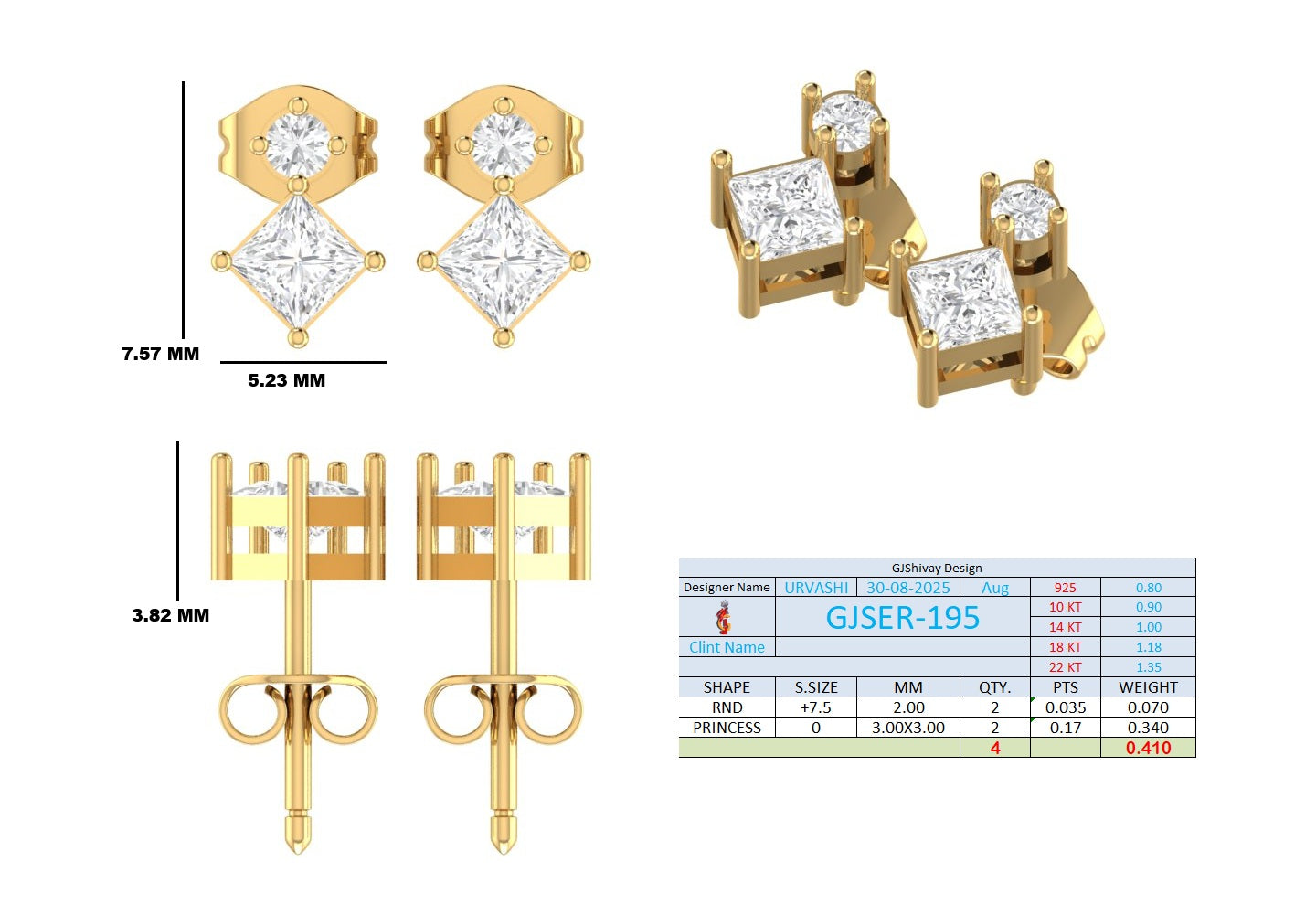.40 Ct. Round and Princess Diamond Drop Earrings in Two-Stone Setting (GJSER-195) 13