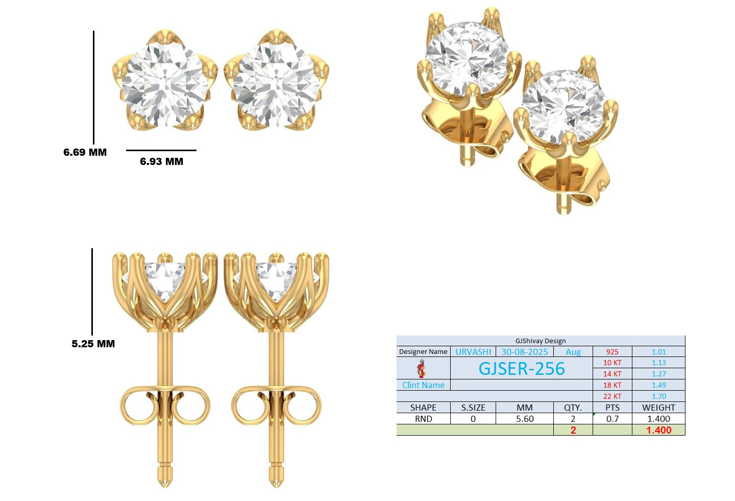 1.40 Ct. Round Diamond Solitaire Earrings (GJSER-256) 13